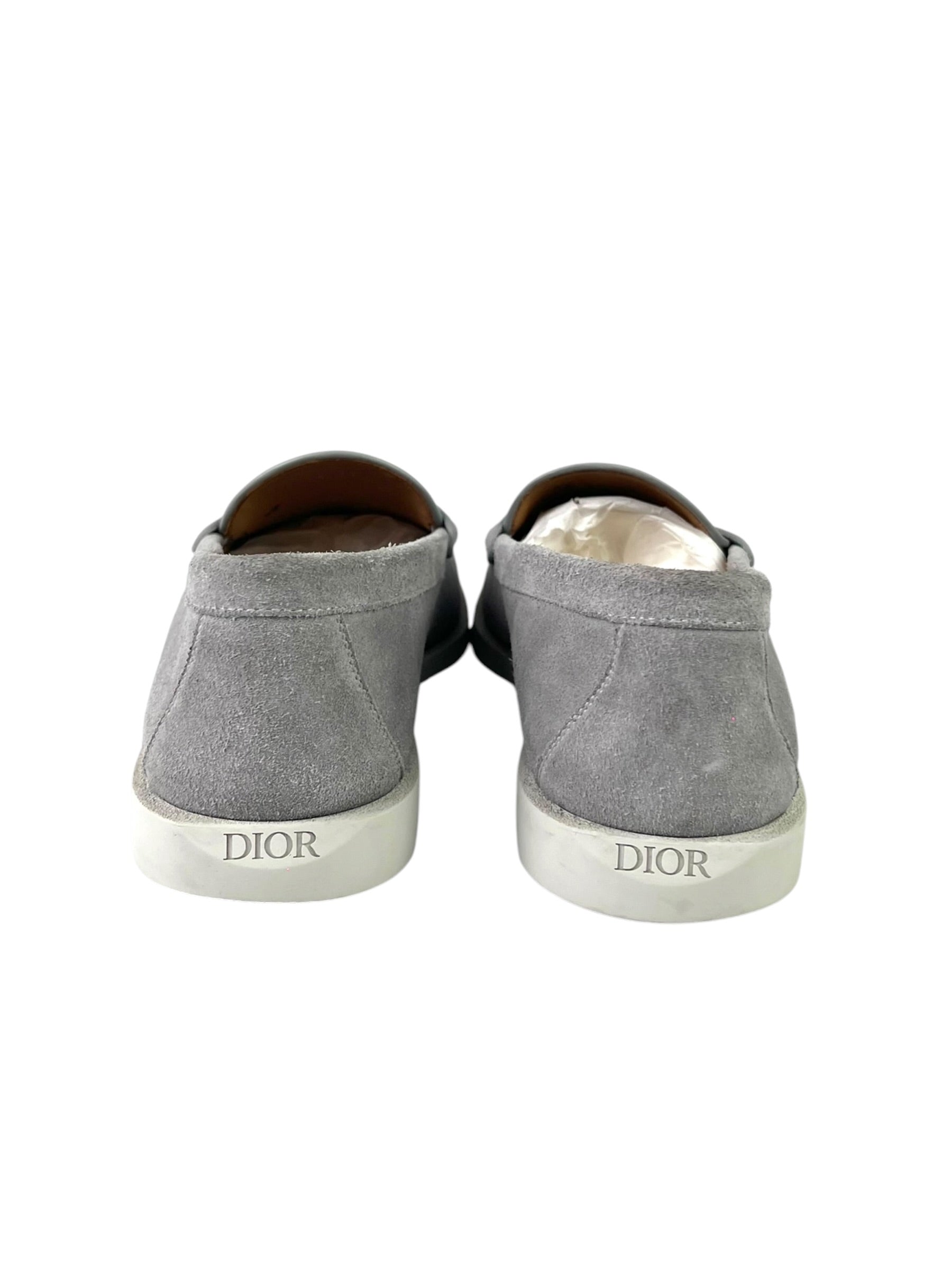 Christian Dior Oblique Jacquard White Grey Suede Slip-On