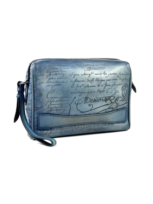 Berluti Scritto Blue Rosewood Pouch Clutch