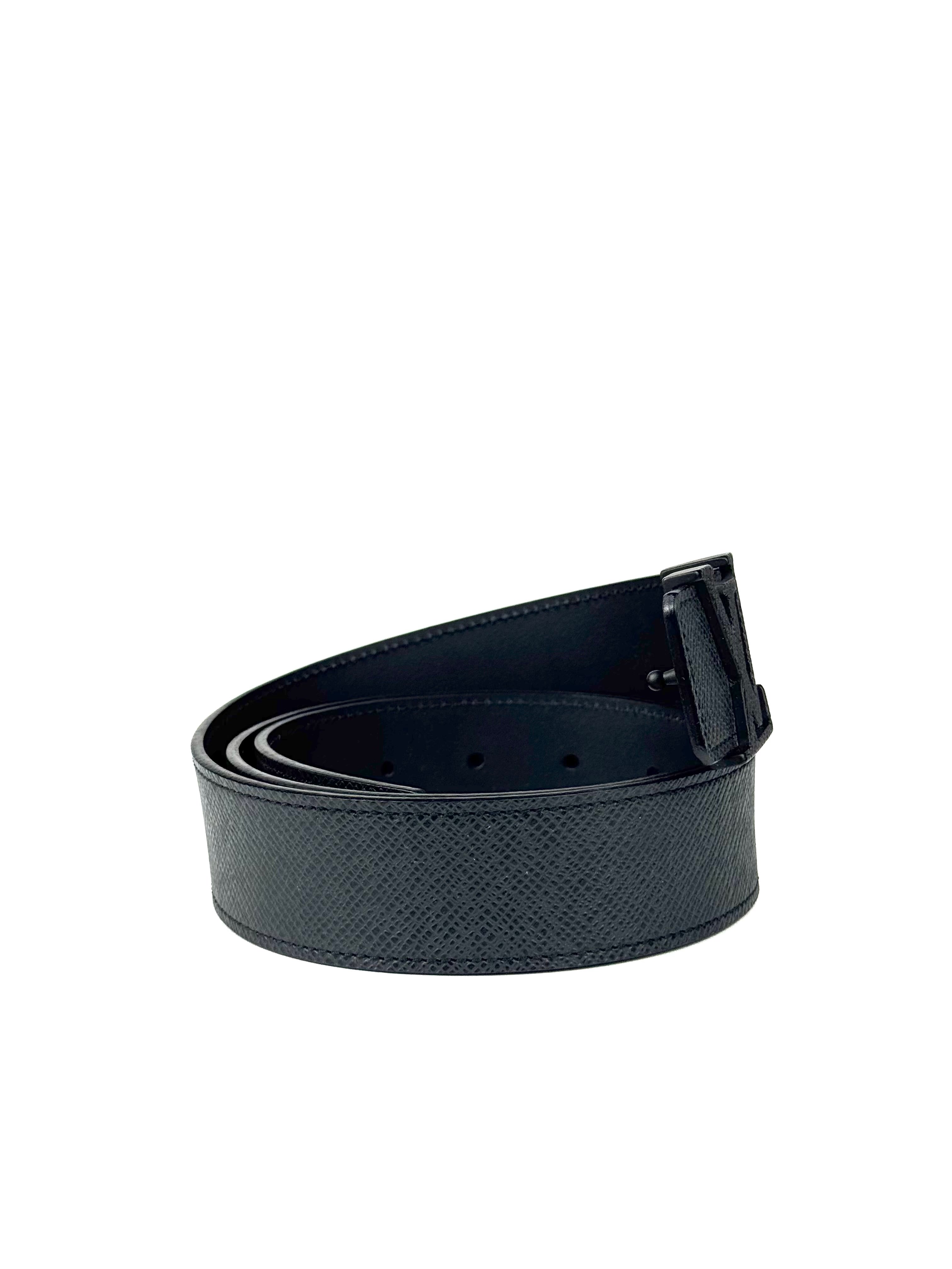 Louis Vuitton Initial Taiga Buckle Logo Leather Black Belt