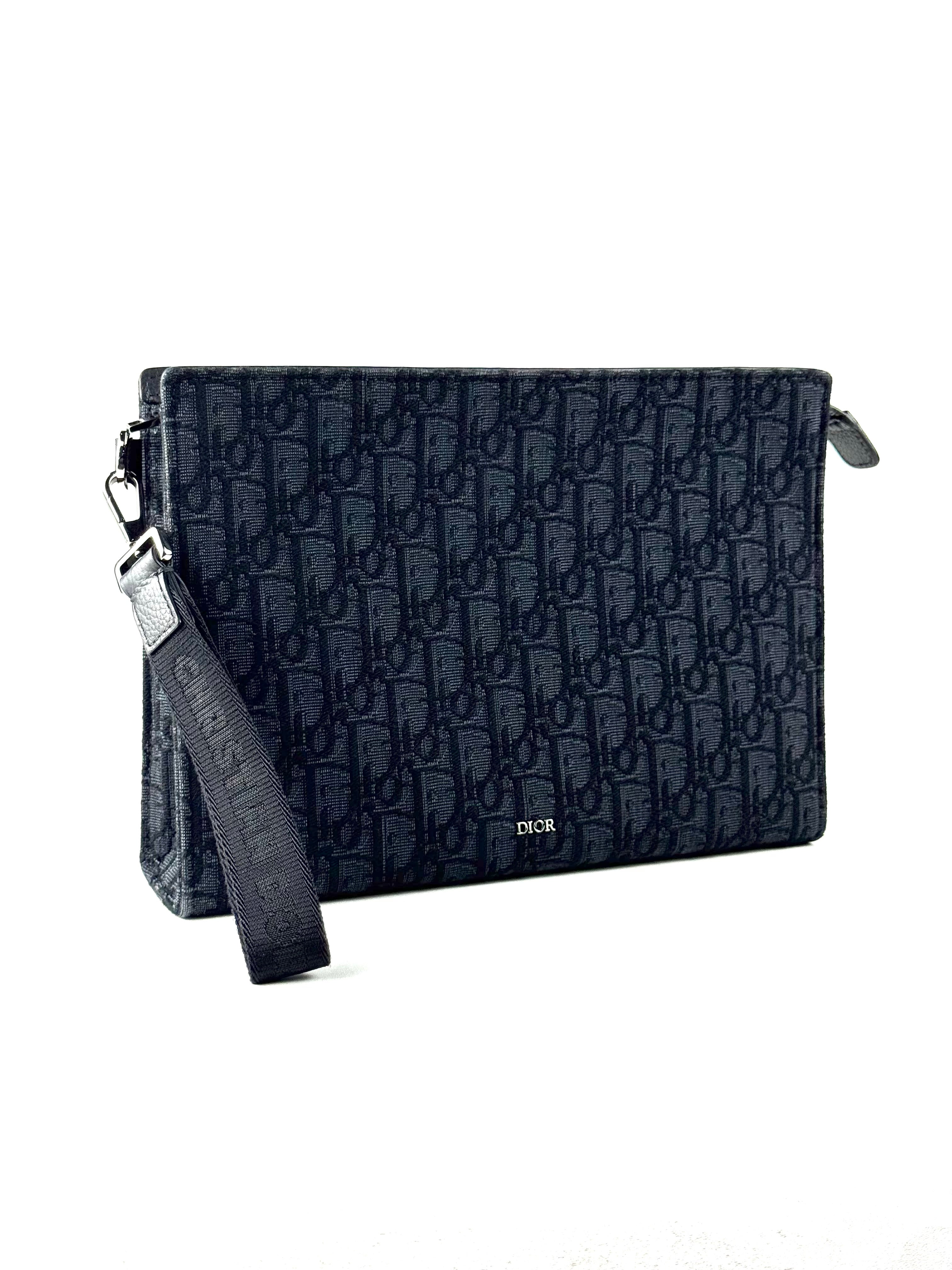 Christian Dior Oblique Jacquard Black A5 Triangle Pouch