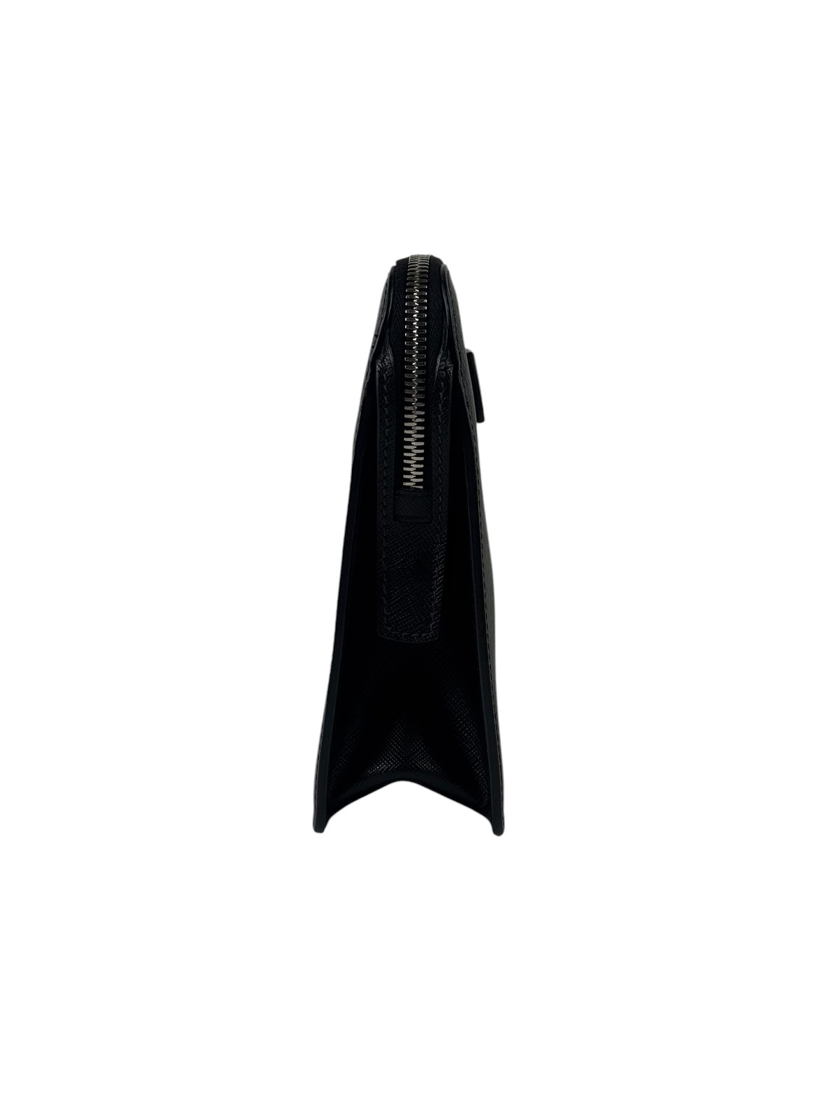 Prada Triangle Logo Saffiano Leather Standing Clutch