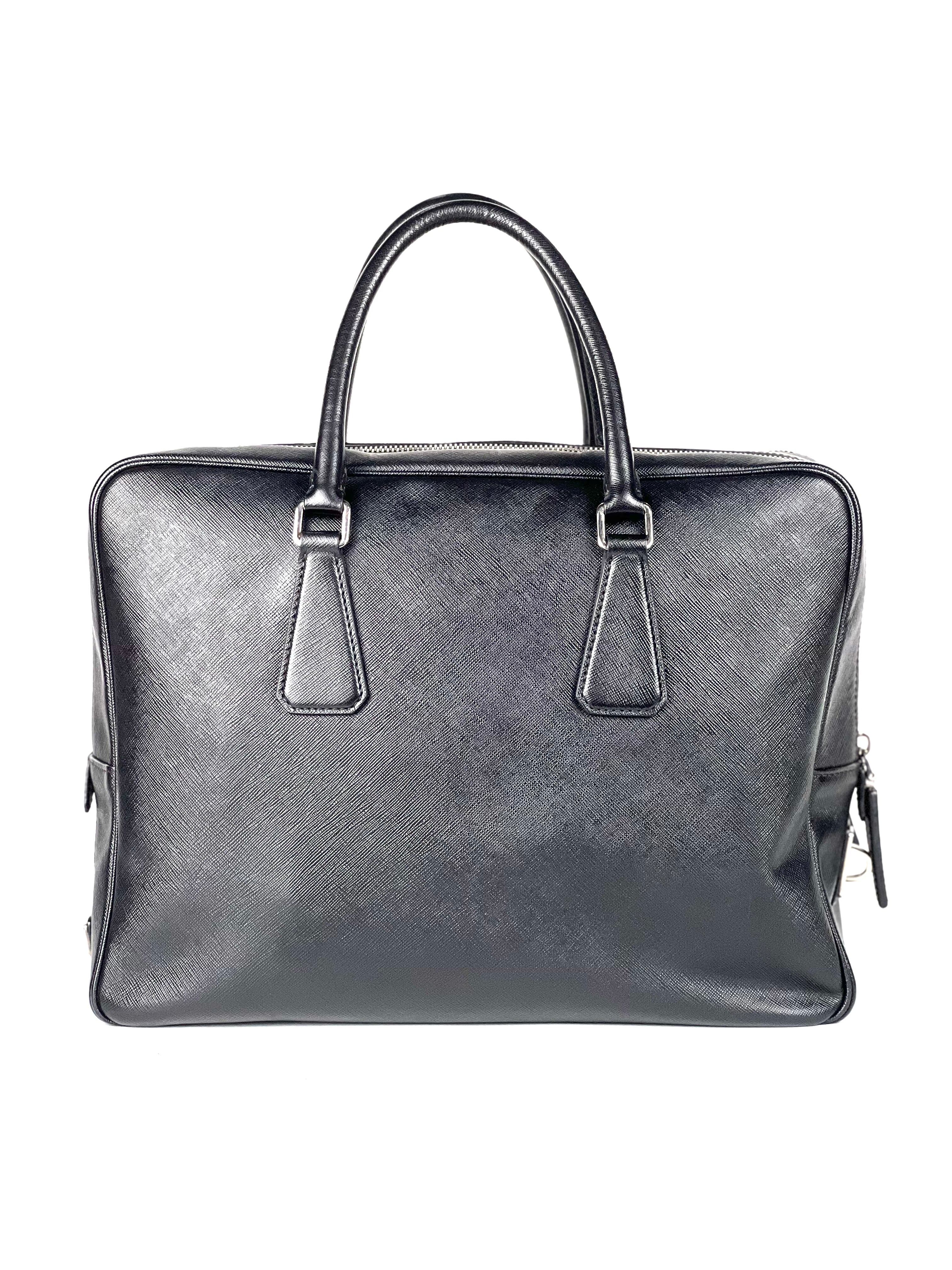 Prada Triangle Logo Saffiano Leather Briefcase