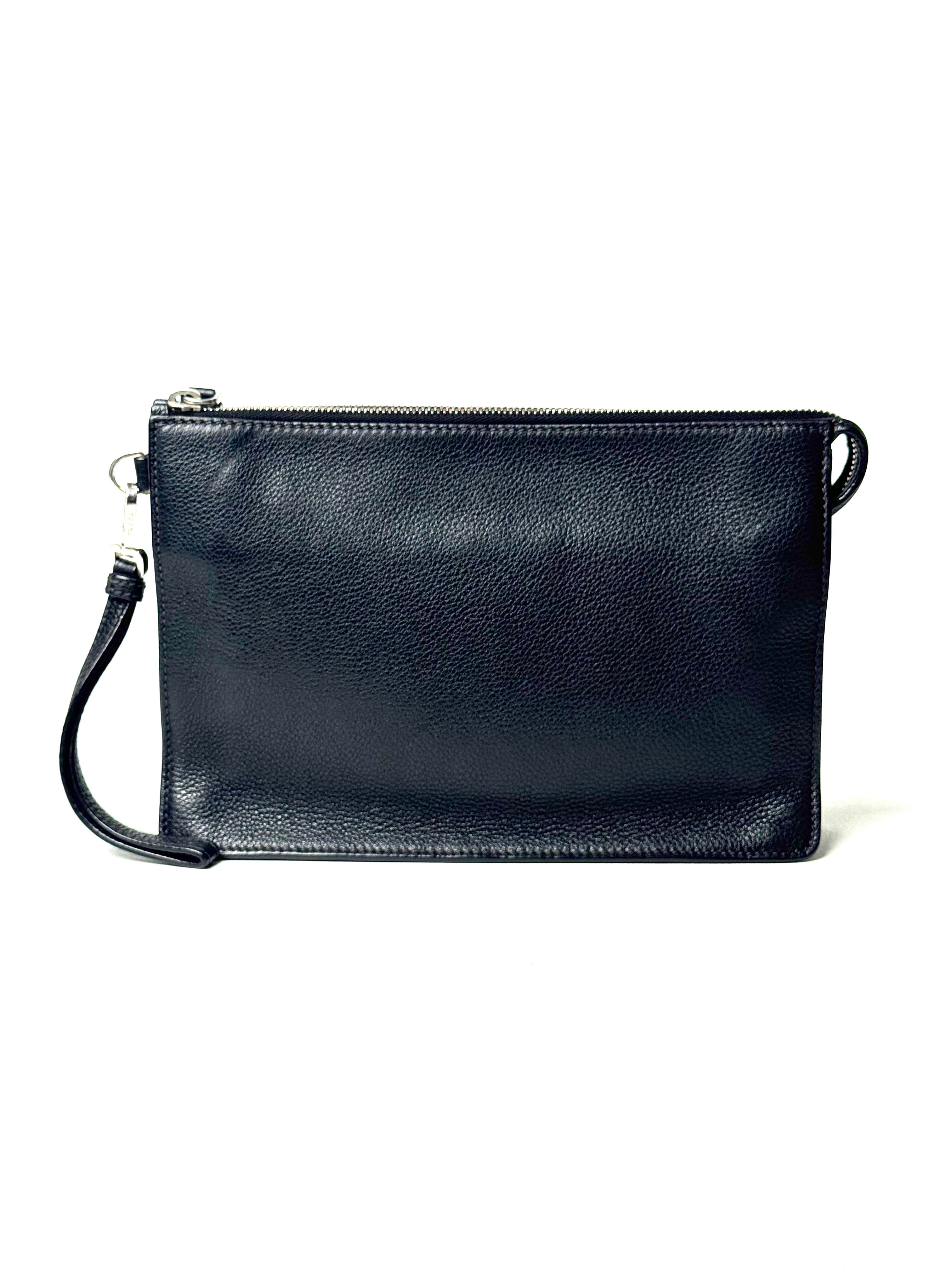 Prada Triangle Logo Grain Leather Standing Clutch
