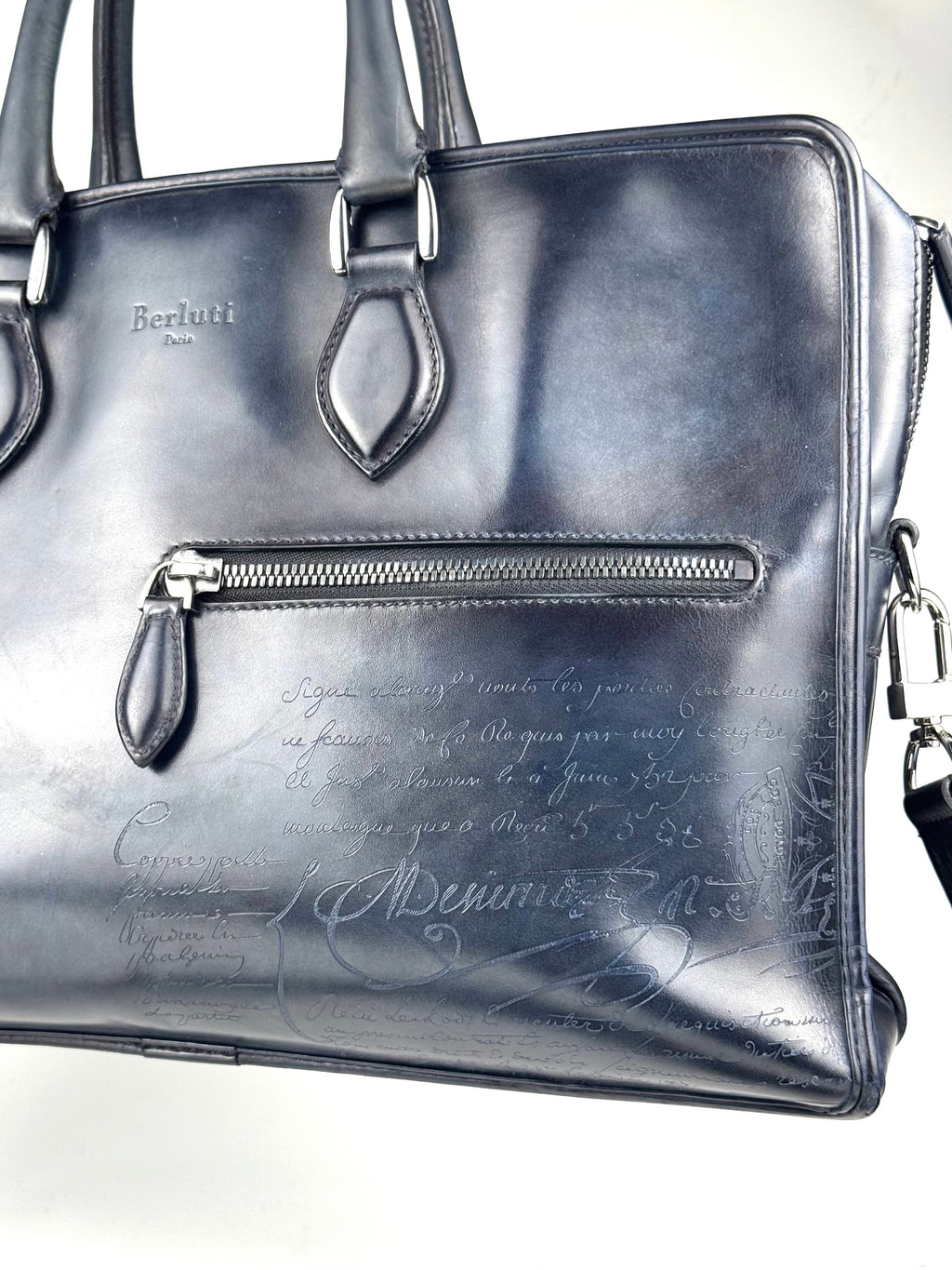 Berluti Un Jour Scritto Blue Denim Briefcase