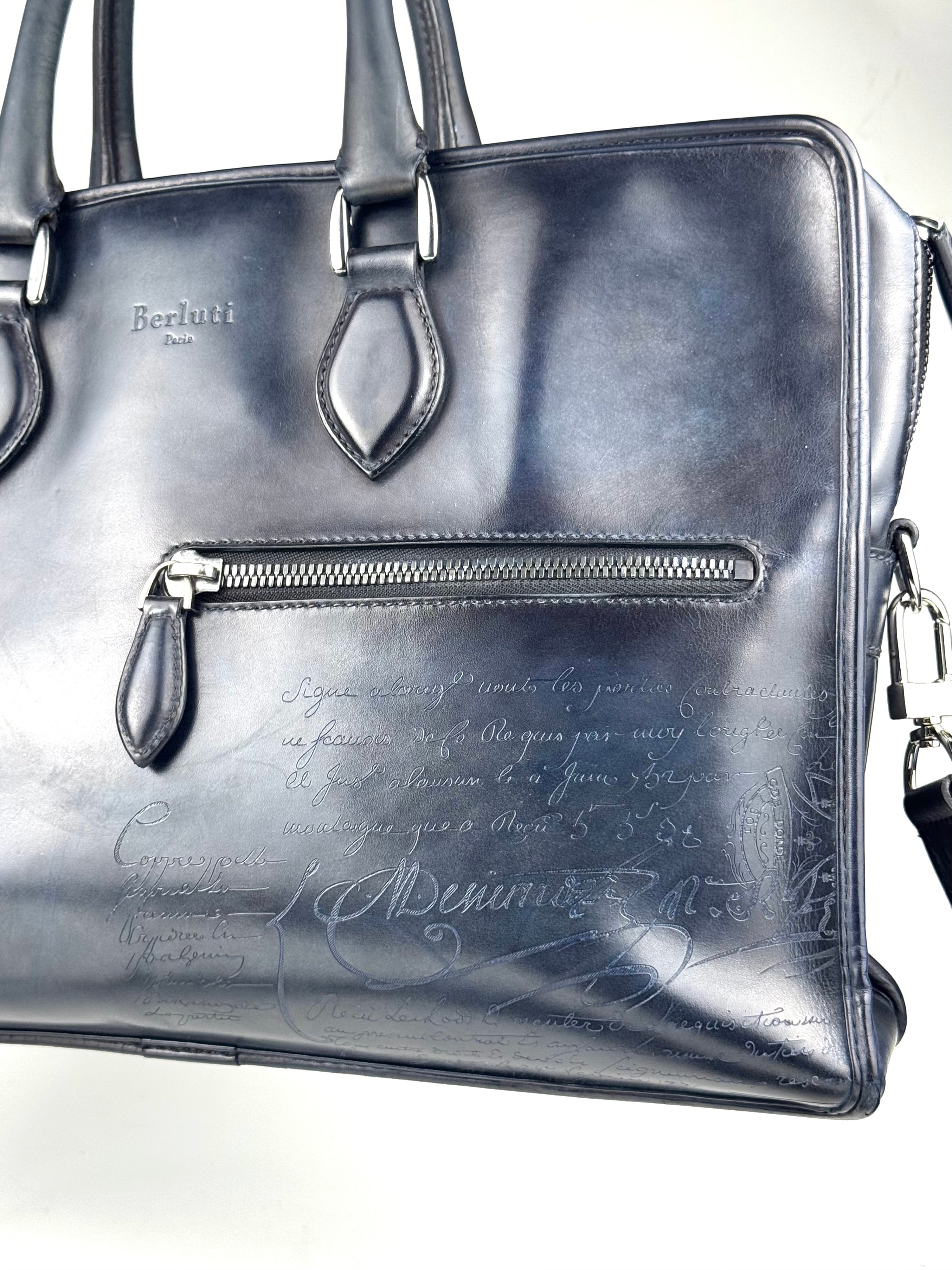 Berluti Un Jour Scritto Blue Denim Briefcase