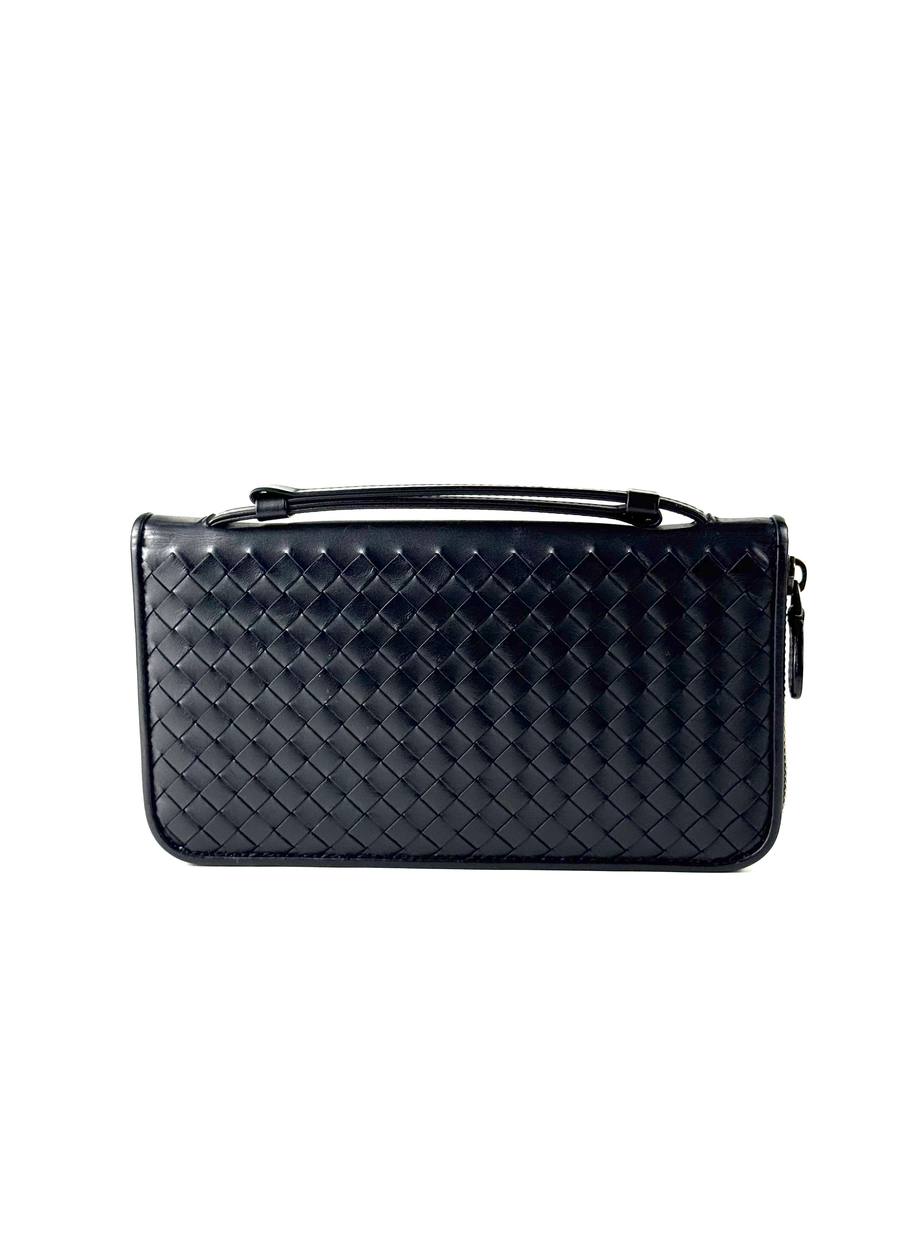 Bottega Veneta Intrecciato Black Zippy Travel Wallet
