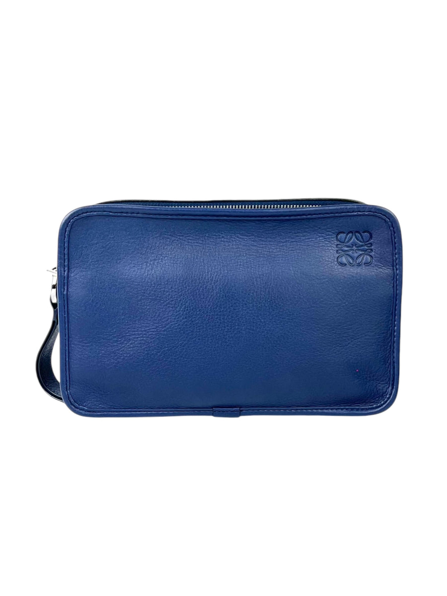 Loewe Double Zipper Leather Blue Pouch