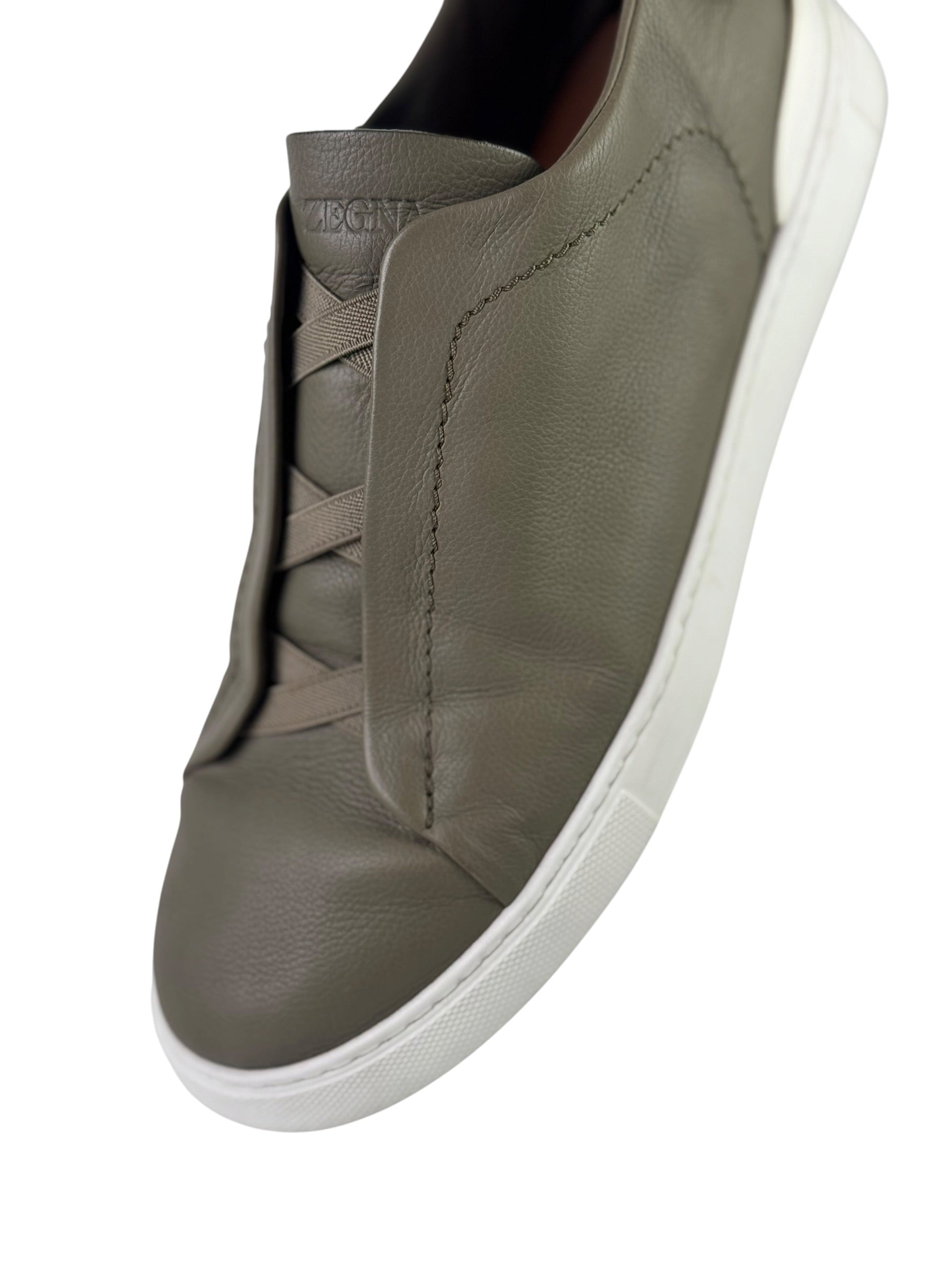 Zegna Triple Stitch Second Skin Khaki Slip-On