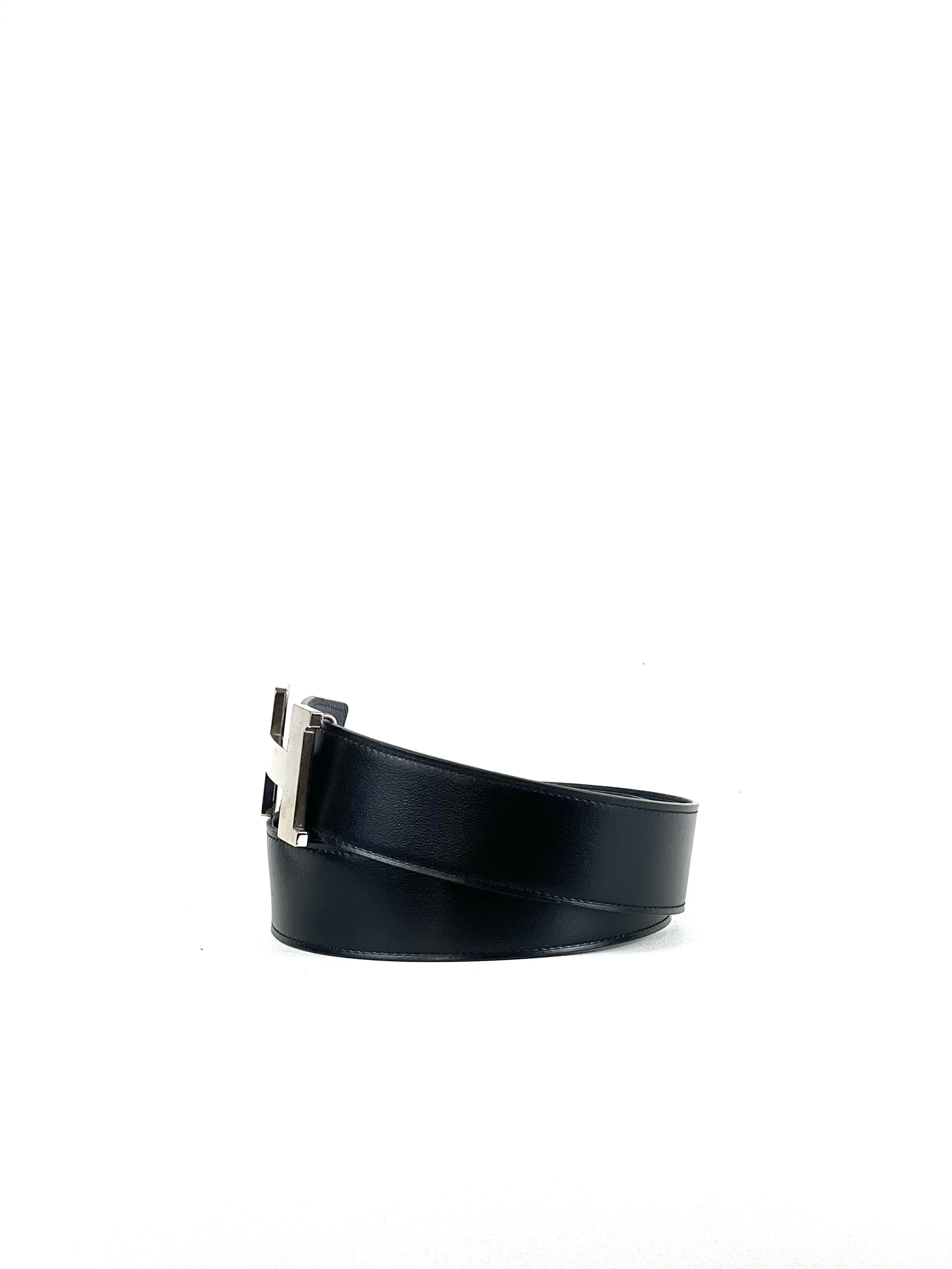 Hermes Constance H Silver Buckle Reversible Grey Belt