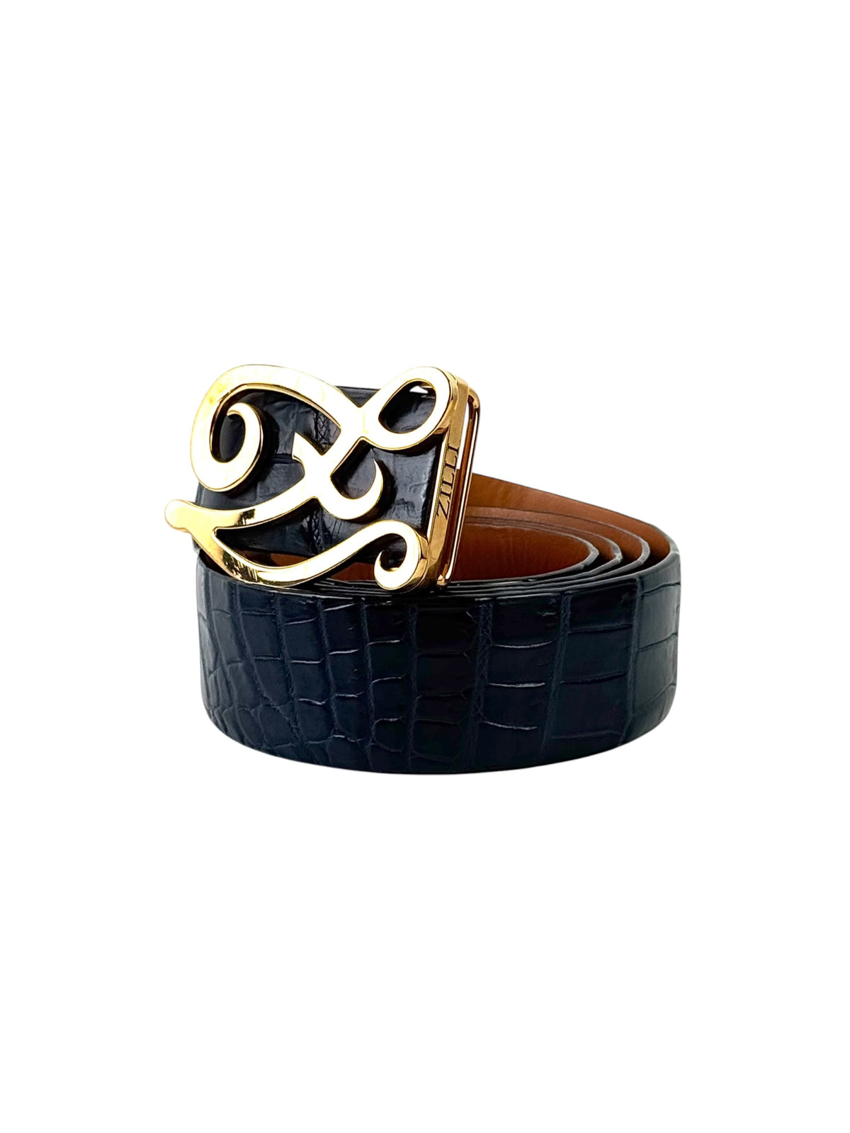 Zilli Crocodile Black 40mm Logo Buckle Belt