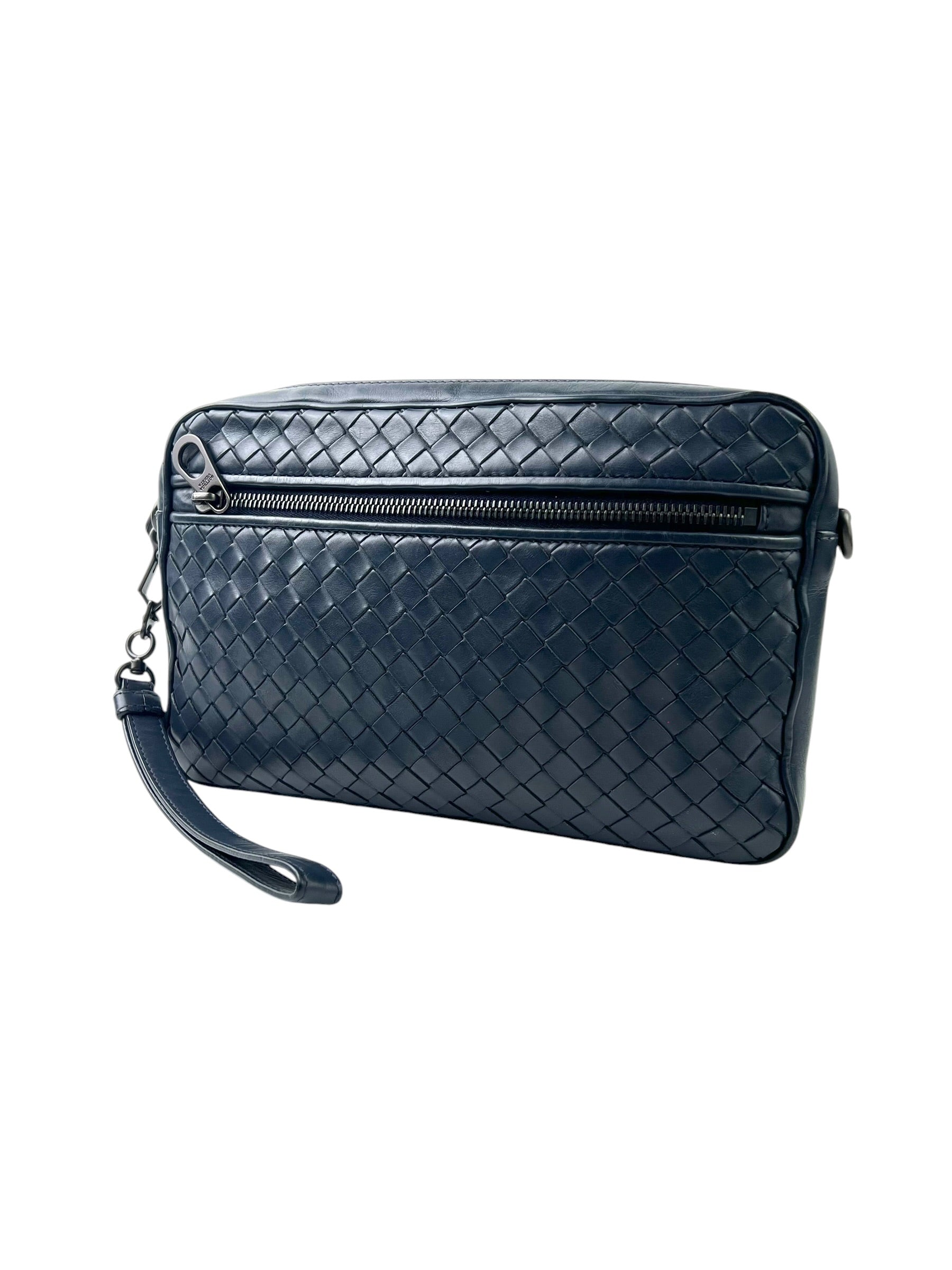 Bottega Veneta Intrecciato Navy Kasai Pouch