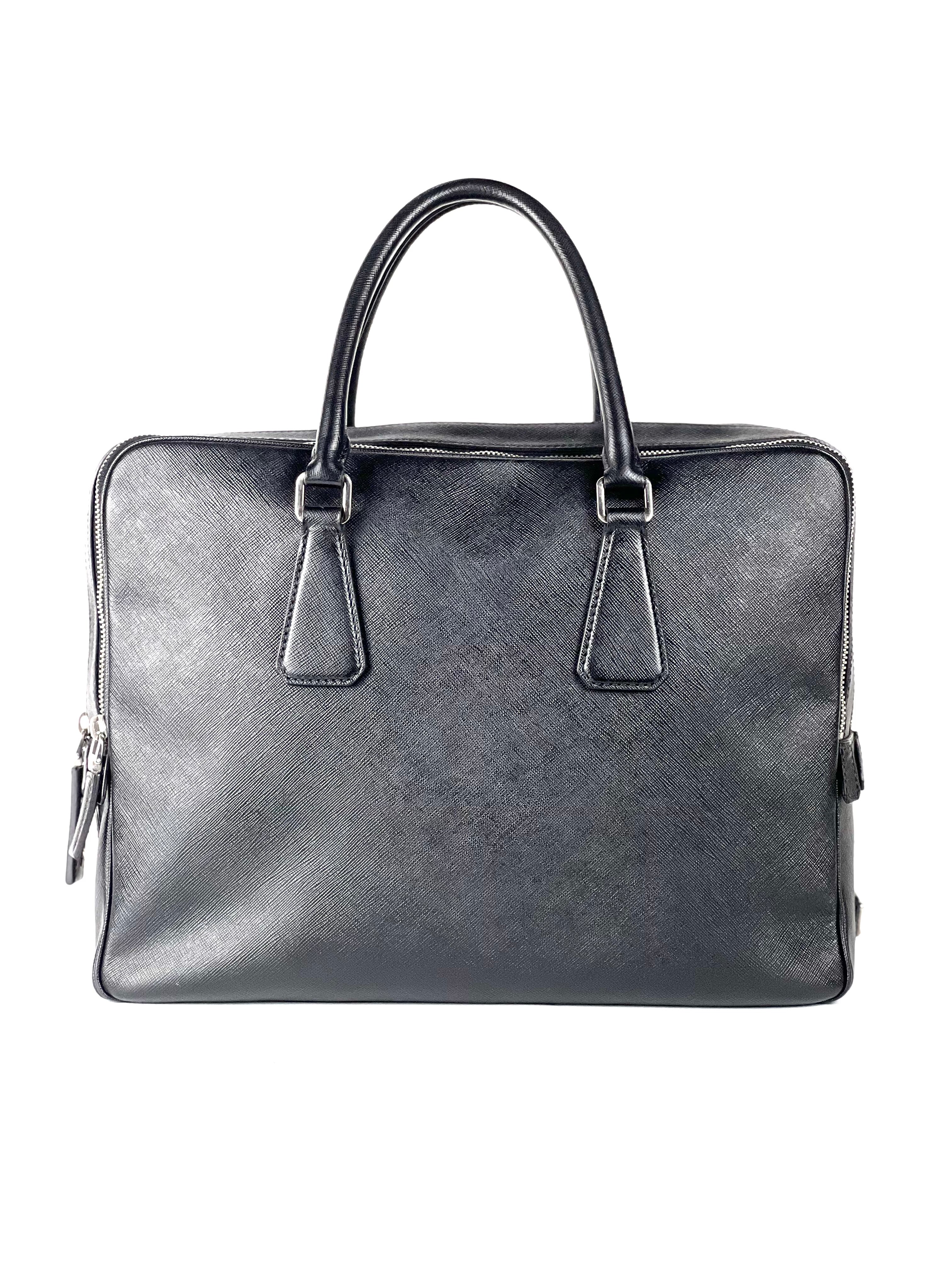 Prada Triangle Logo Saffiano Leather Briefcase