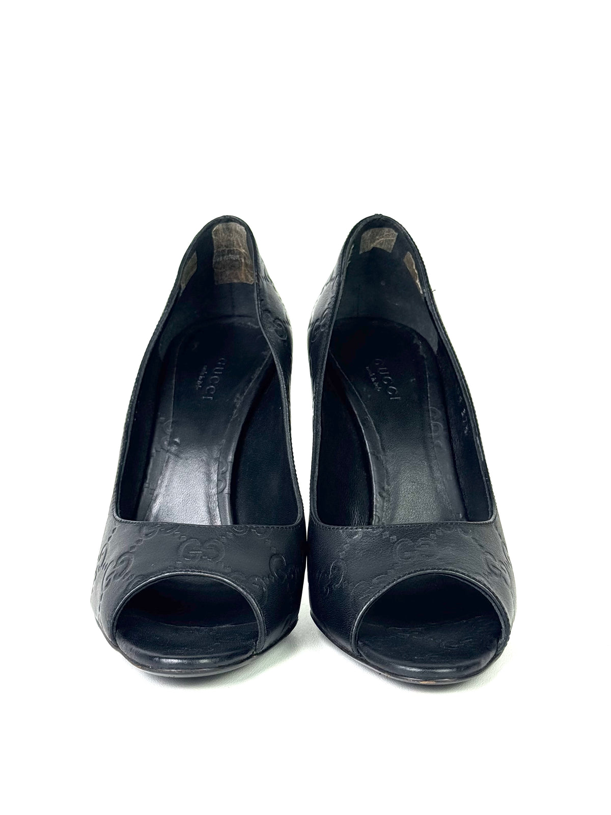 Gucci GG Supreme Embossed Leather Black Heels