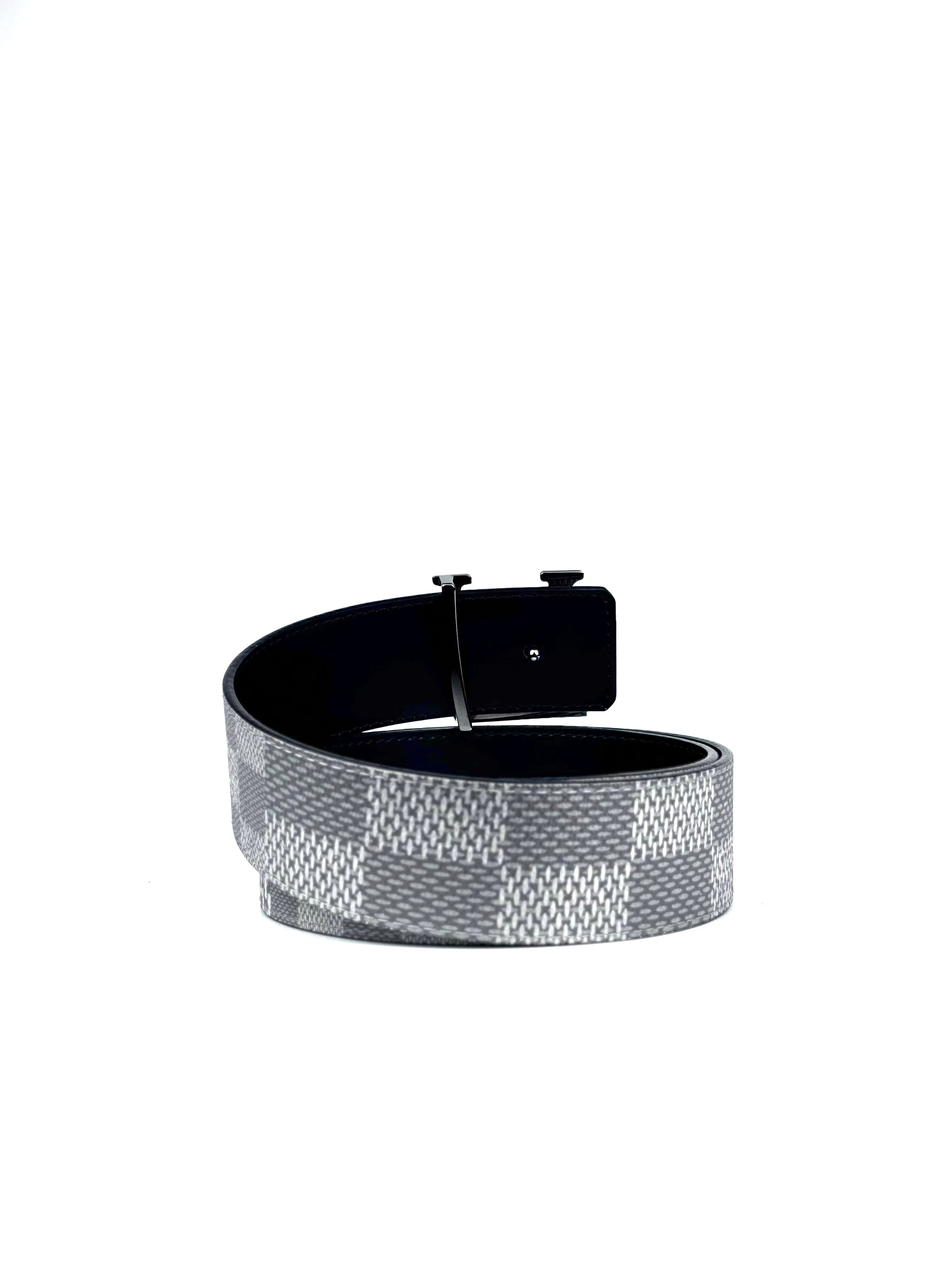 Louis Vuitton Initial 40mm Logo Silver Buckle 3D Damier Graphite Belt