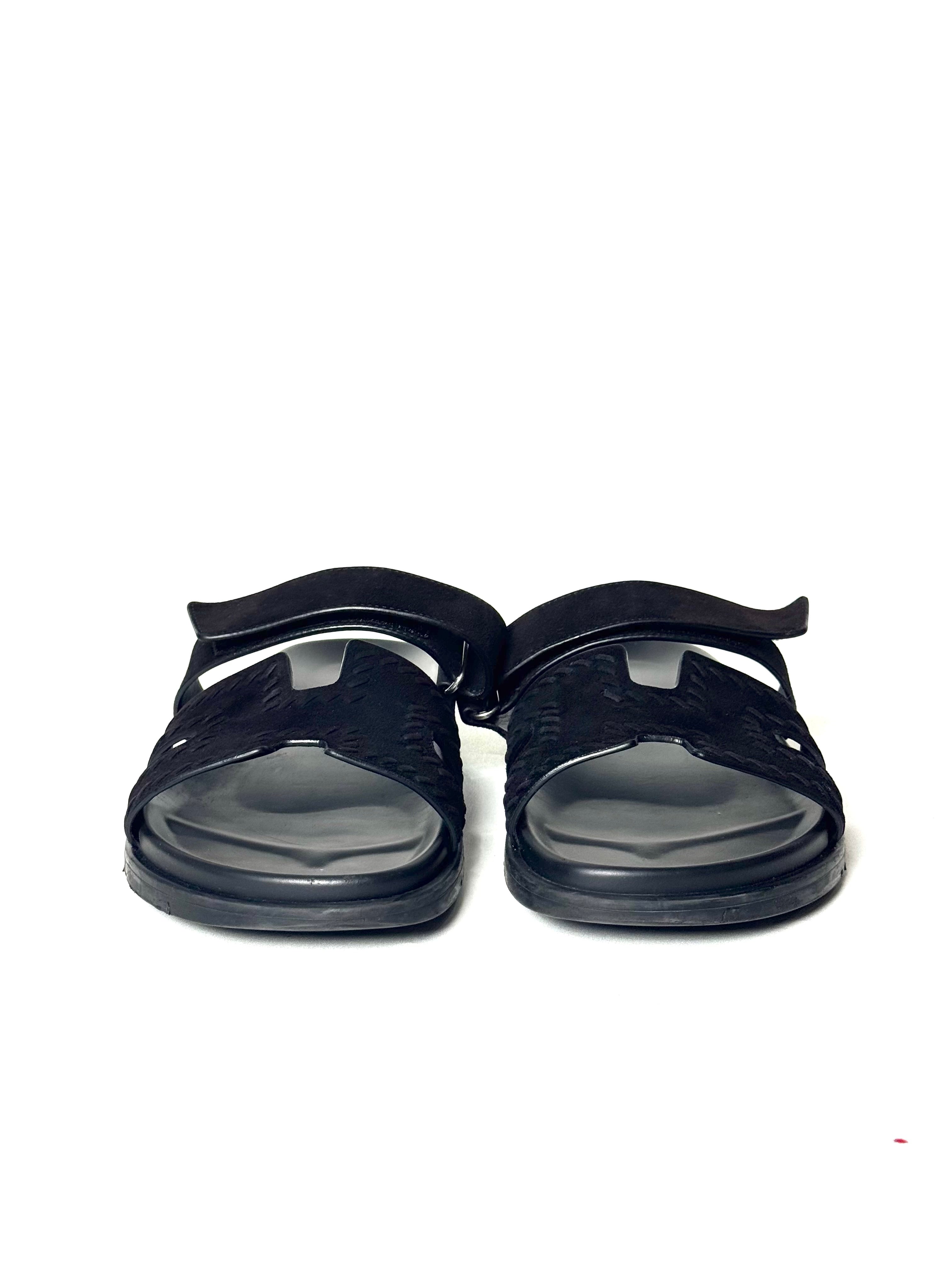 Hermes Chypre Suede Black Sandals