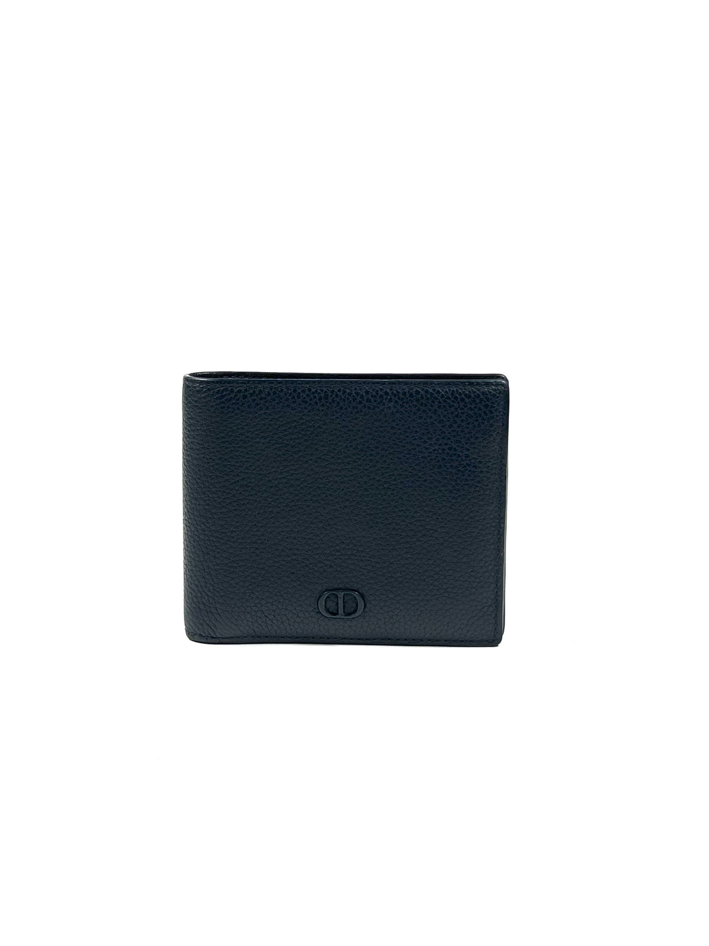 Christian Dior Icon Logo Bifold Grained Leather Calfskin Navy