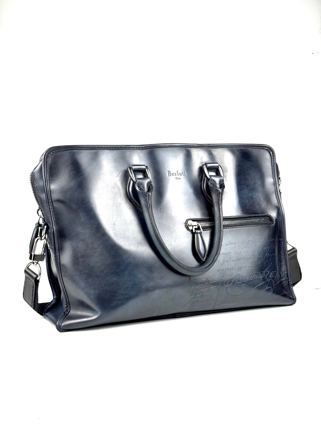 Berluti Un Jour Scritto Blue Denim Briefcase