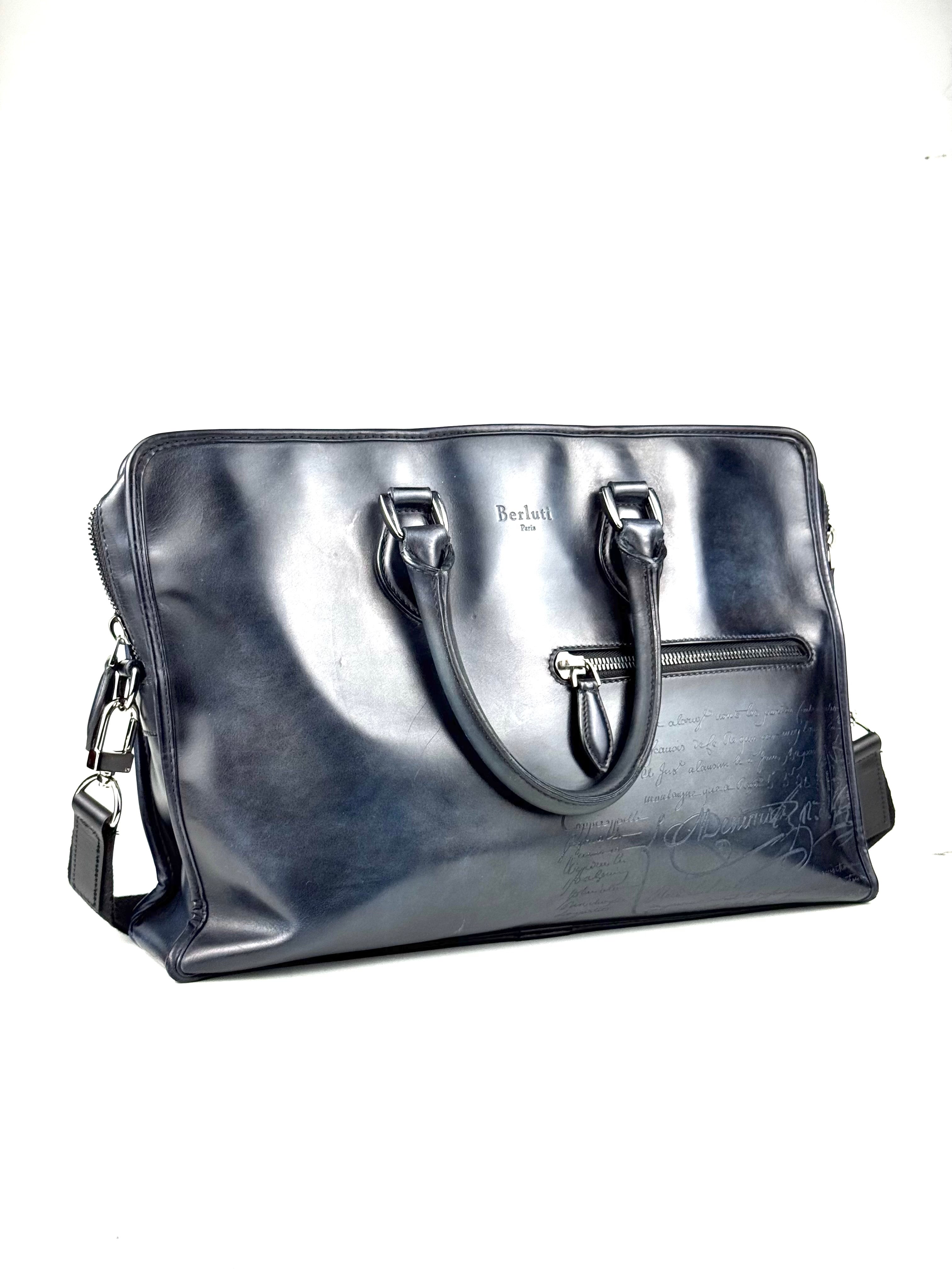 Berluti Un Jour Scritto Blue Denim Briefcase