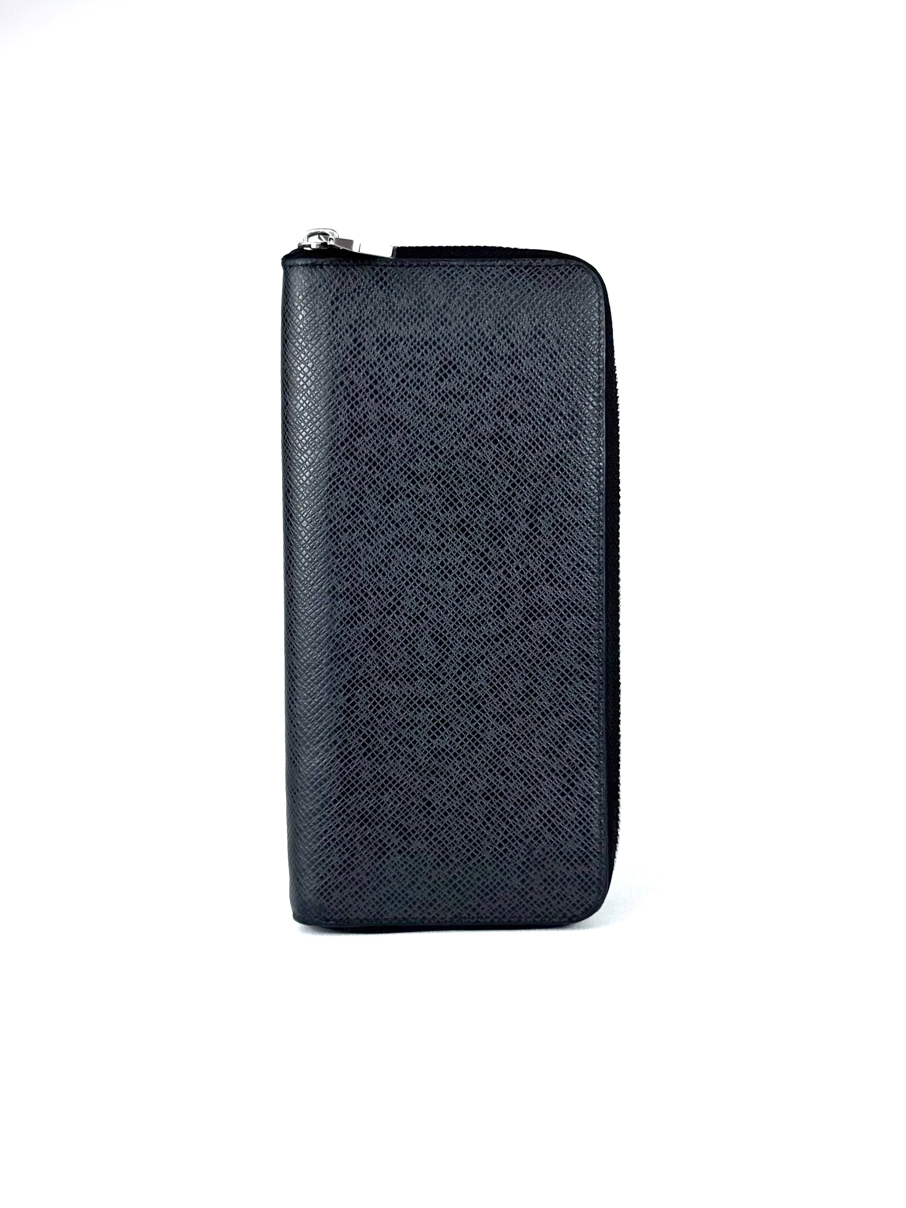 Louis Vuitton Logo Taiga Leather Zipper Long Wallet