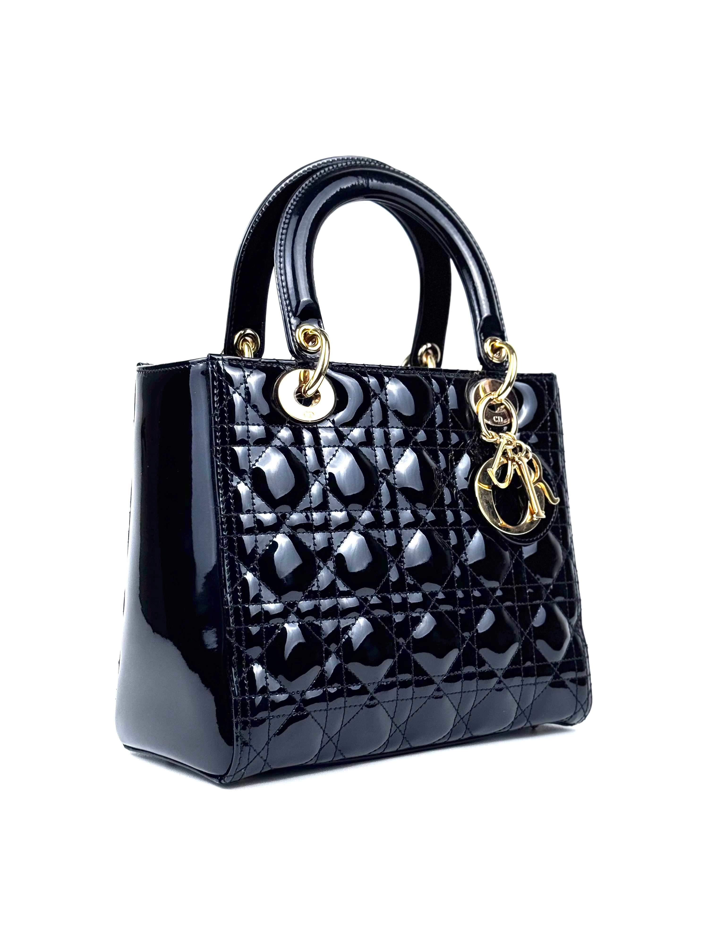 Lady Dior Black Patent GHW Handbag