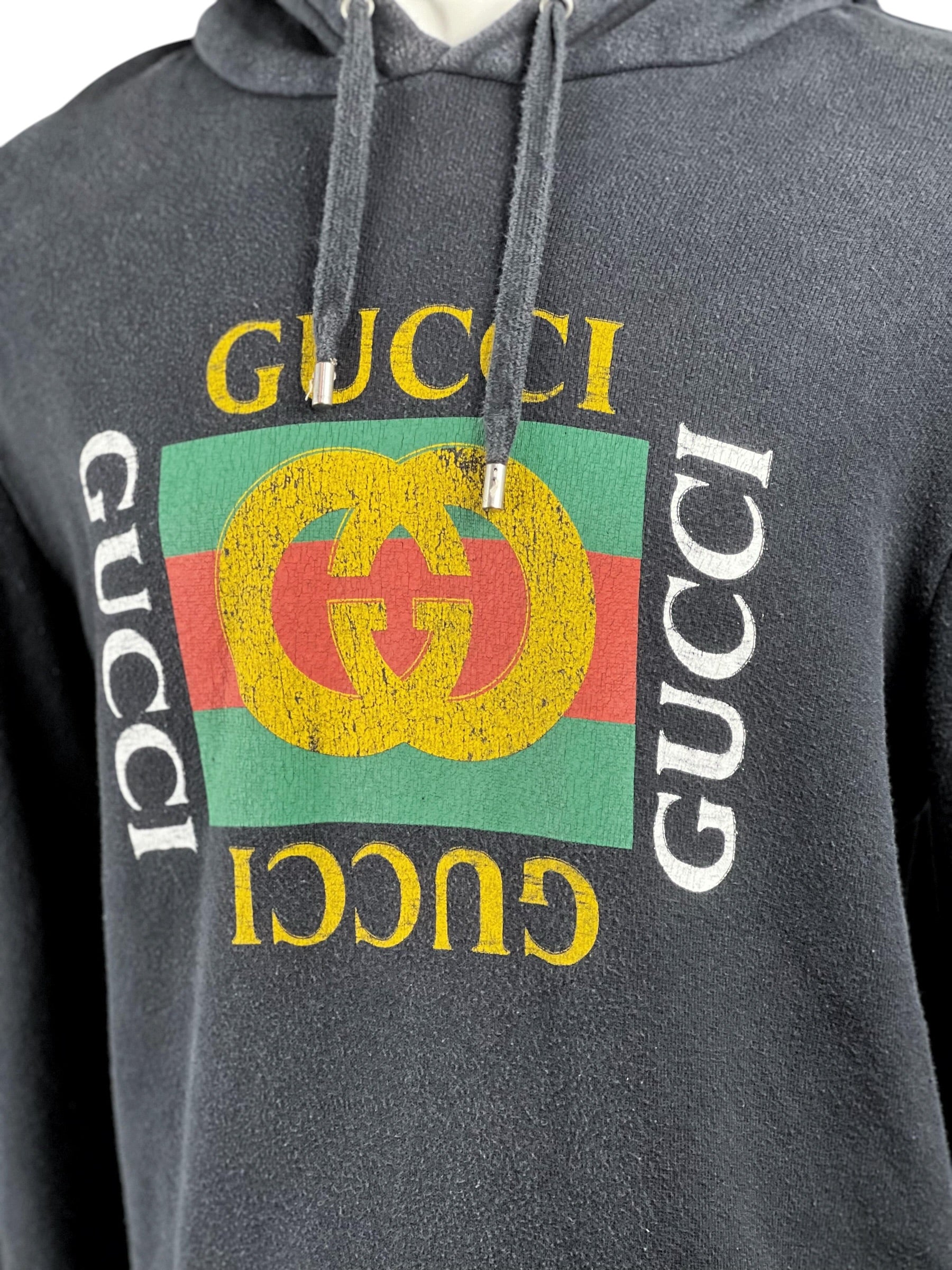 Gucci GG Distressed Logo Black Hoodie