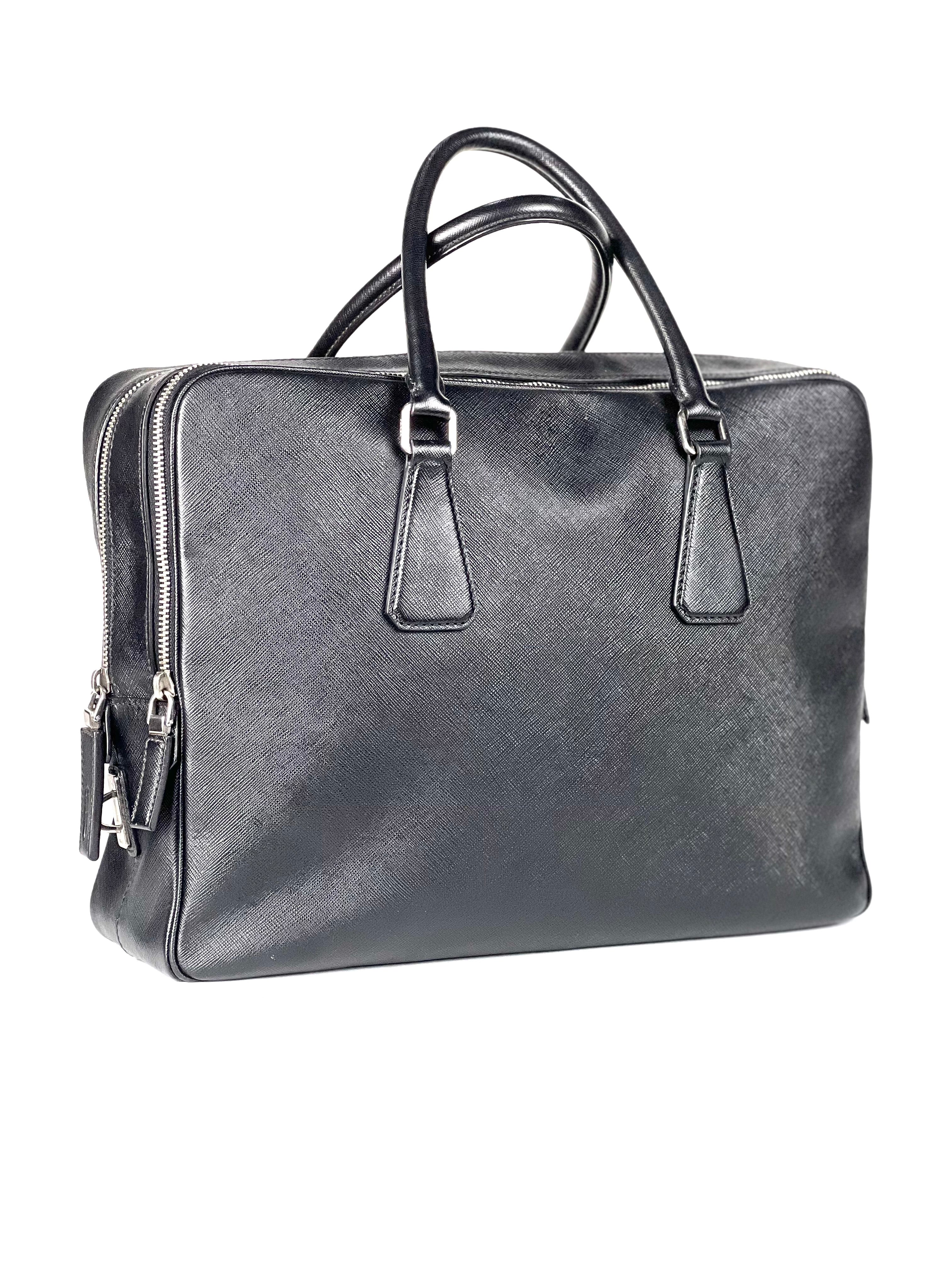 Prada Triangle Logo Saffiano Leather Briefcase