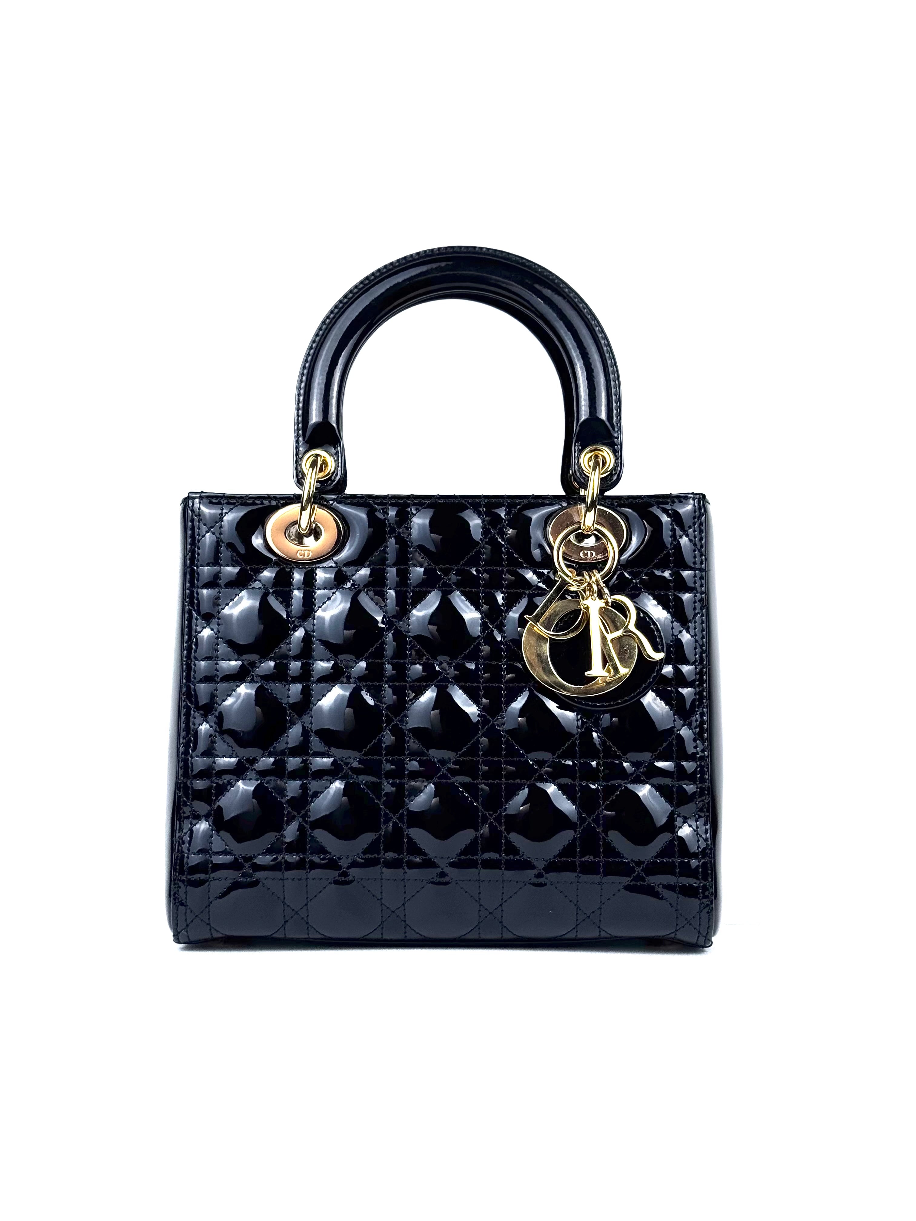 Lady Dior Black Patent GHW Handbag