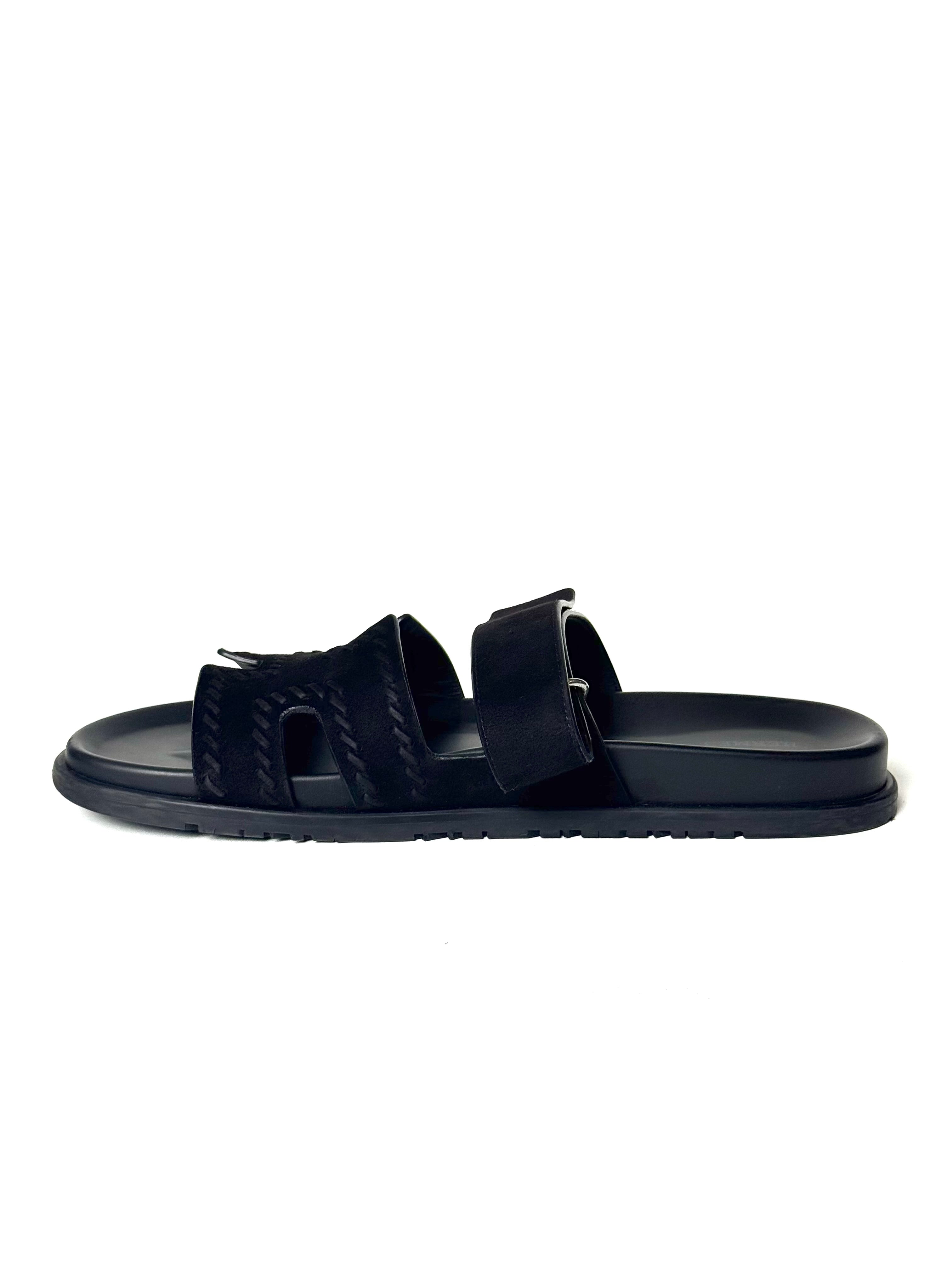 Hermes Chypre Suede Black Sandals