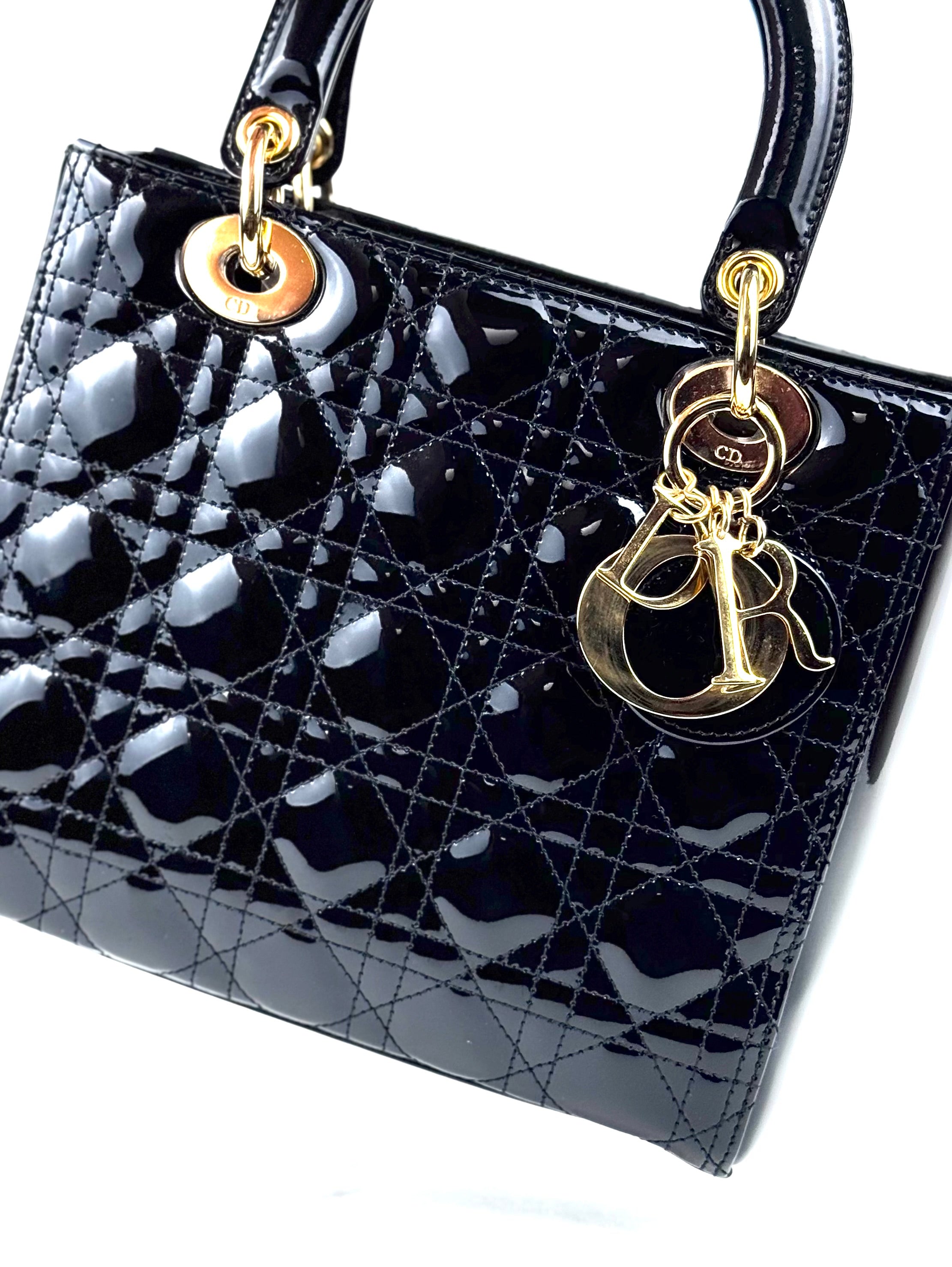 Lady Dior Black Patent GHW Handbag