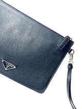 Prada Triangle Logo Grain Leather Standing Clutch 6