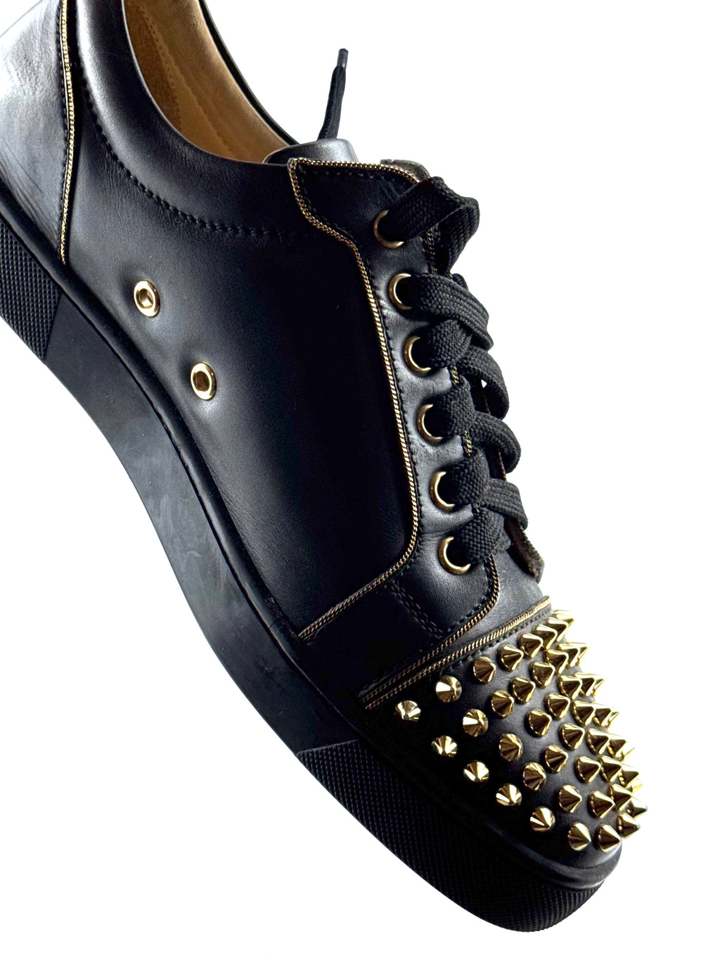 Christian Louboutin Junior Spike Calf Leather Gold Studs Sneakers