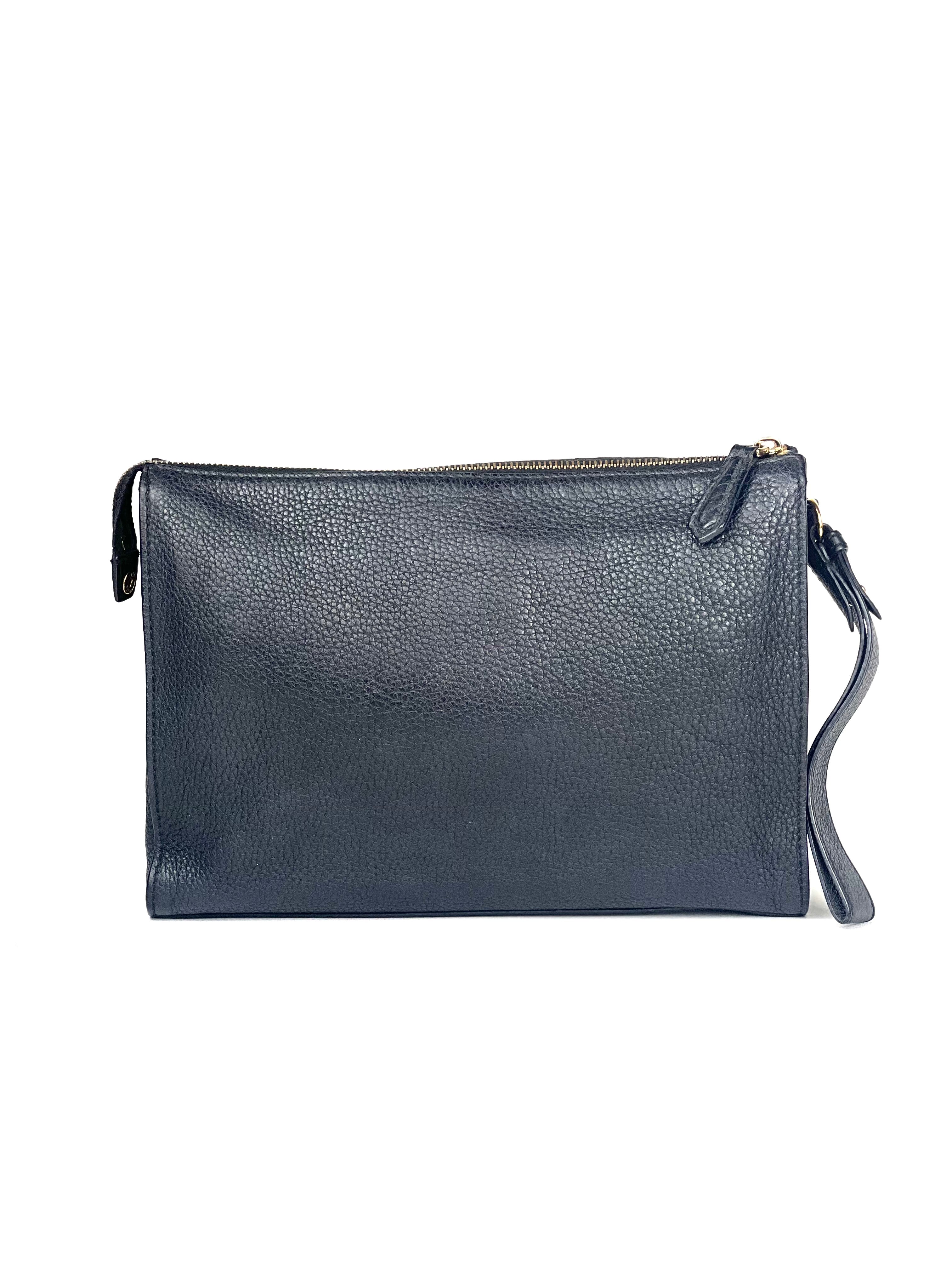 Fendi Gold Monster Eye Grain Leather Clutch