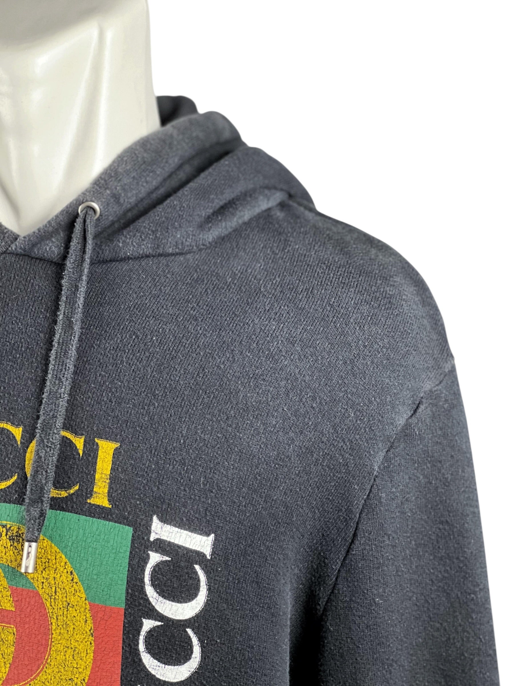 Gucci GG Distressed Logo Black Hoodie