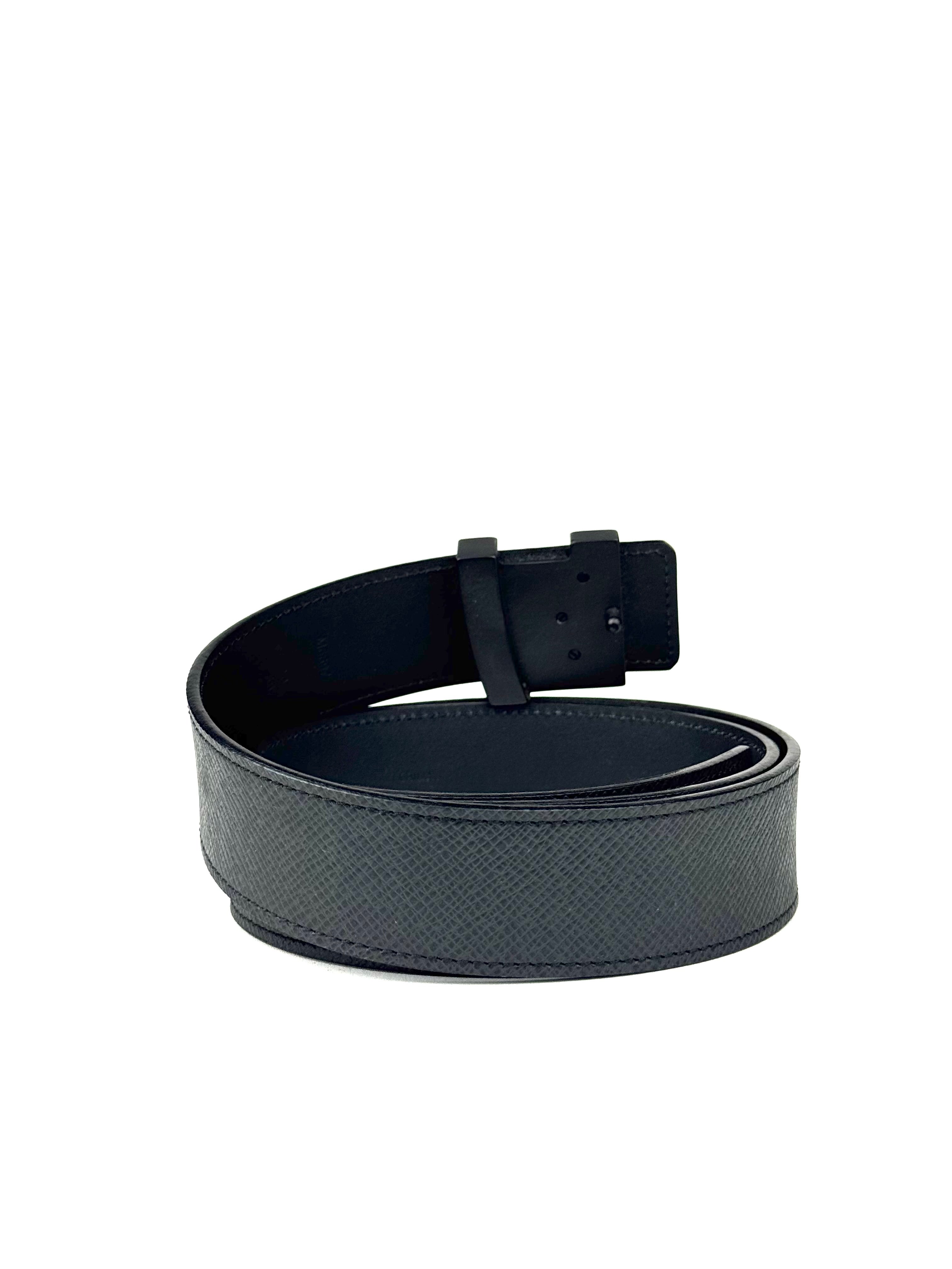 Louis Vuitton Initial Taiga Buckle Logo Leather Black Belt