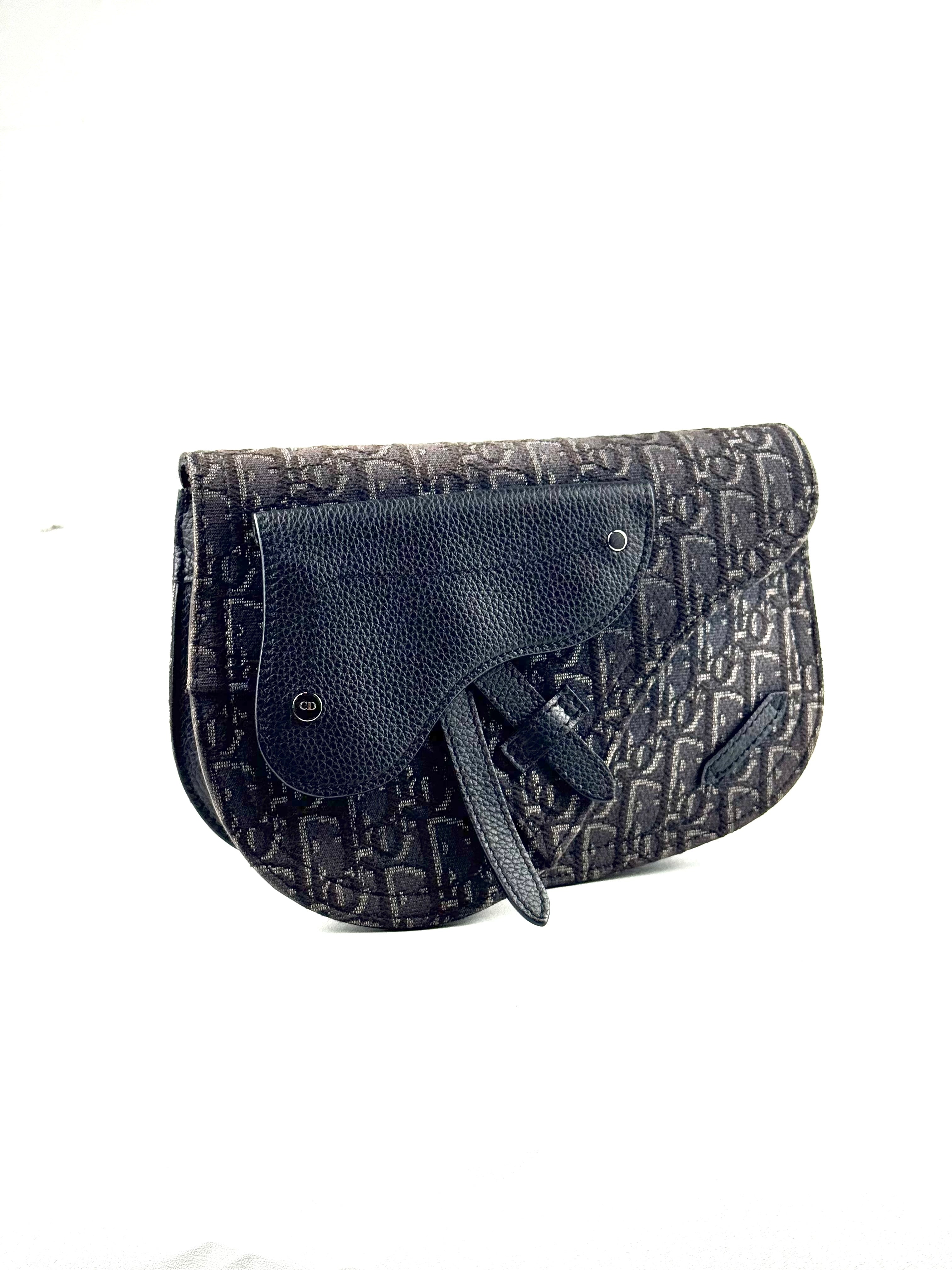 Christian Dior Saddle Pouch Oblique Jacquard Dark Grey Slingbag