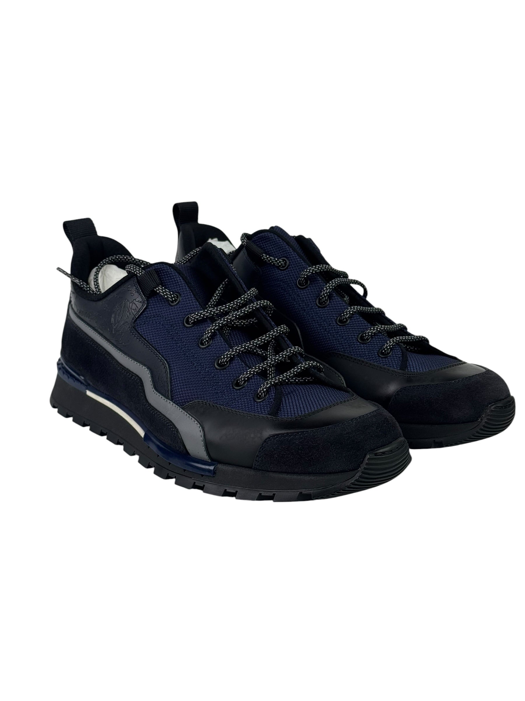 Berluti Scritto Navy Suede & Leather Low Sneakers