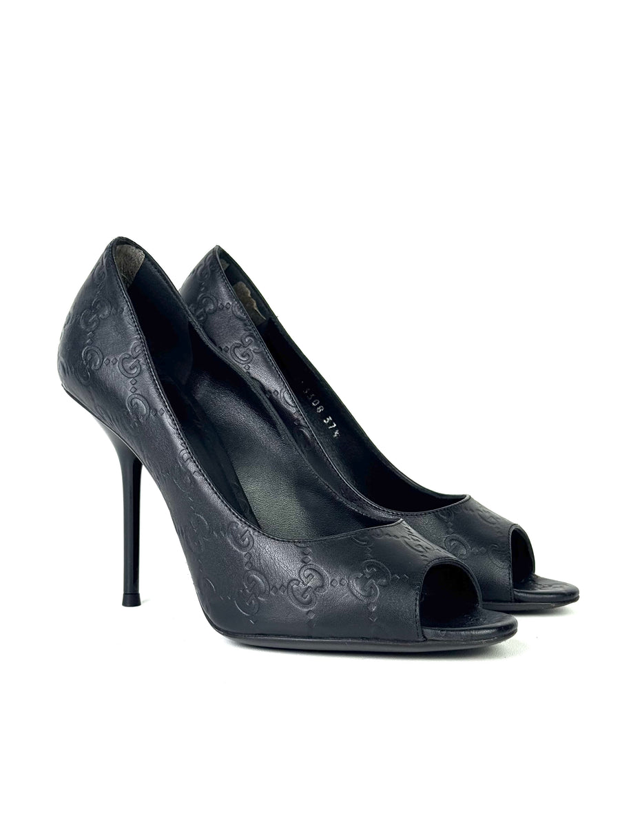 Gucci GG Supreme Embossed Leather Black Heels
