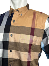 Burberry London Brown Blue Check Short Sleeve Shirt 4