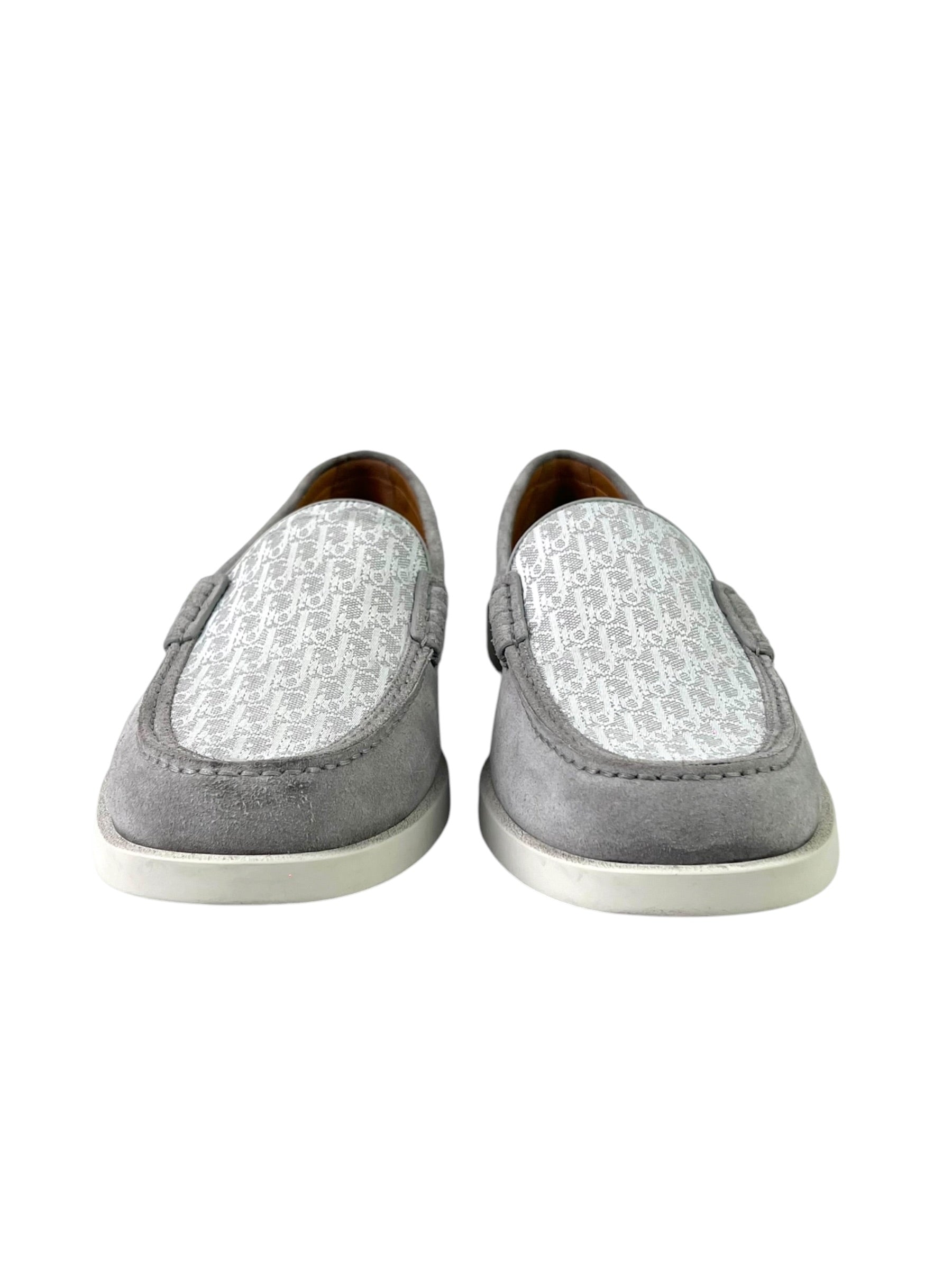 Christian Dior Oblique Jacquard White Grey Suede Slip-On