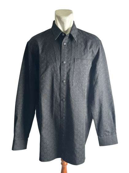 Gucci GG Supreme Black Denim Long Shirt