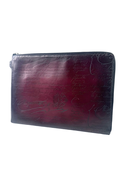 Berluti Scritto Nino GM Red Salmon Clutch