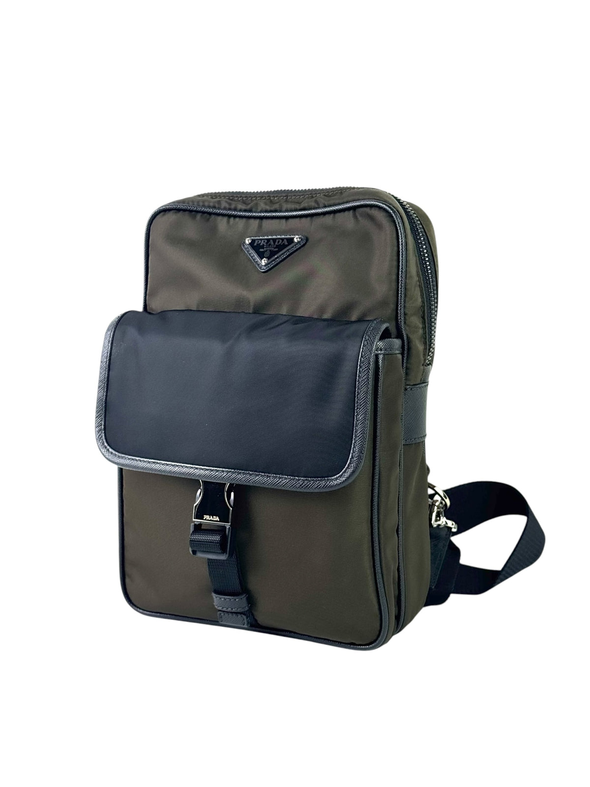 Prada Triangle Logo Tessuto Nylon Green & Black Slingbag