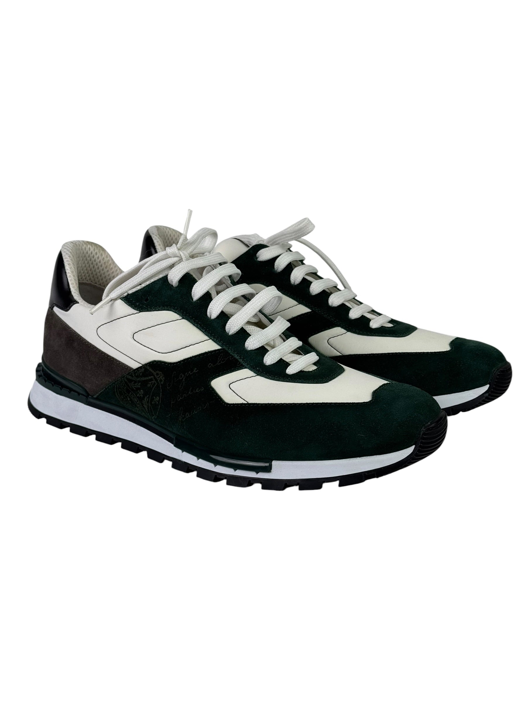 Berluti Scritto Green Suede & Leather Low Sneakers