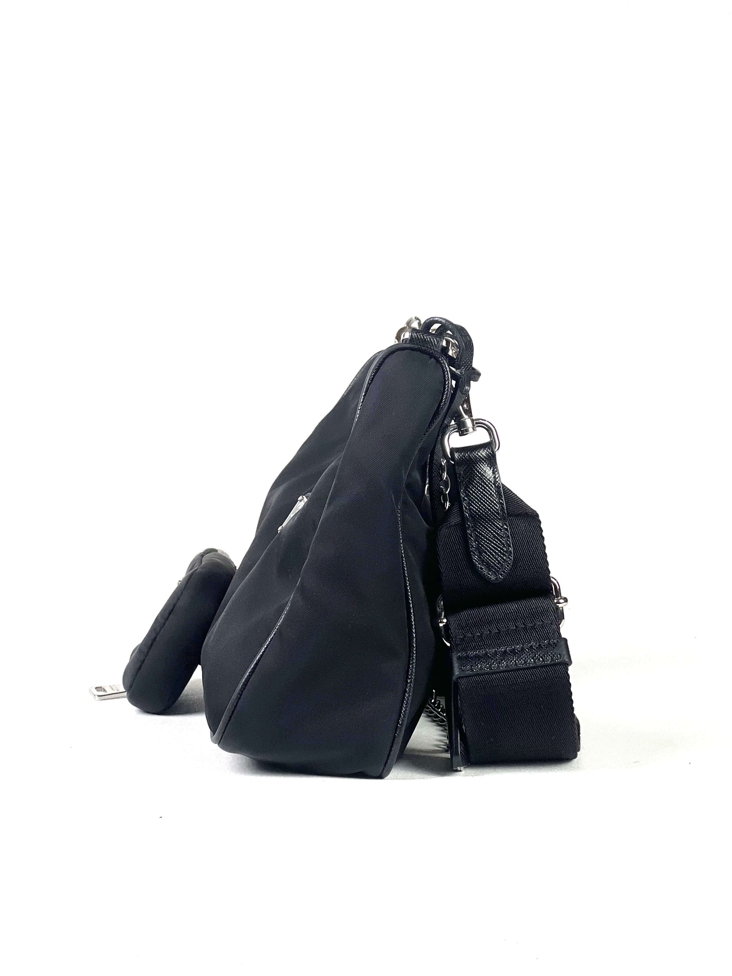 Prada Black Re-Edition Nylon Multi Pochette Slingbag