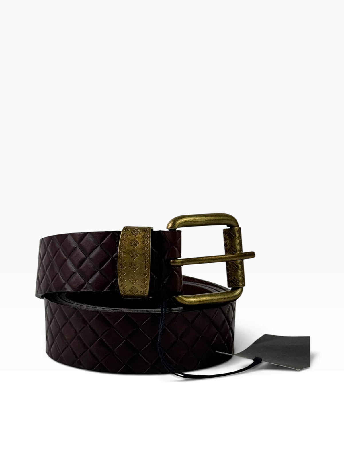 Bottega Veneta Gold Buckle Embossed Leather Belt