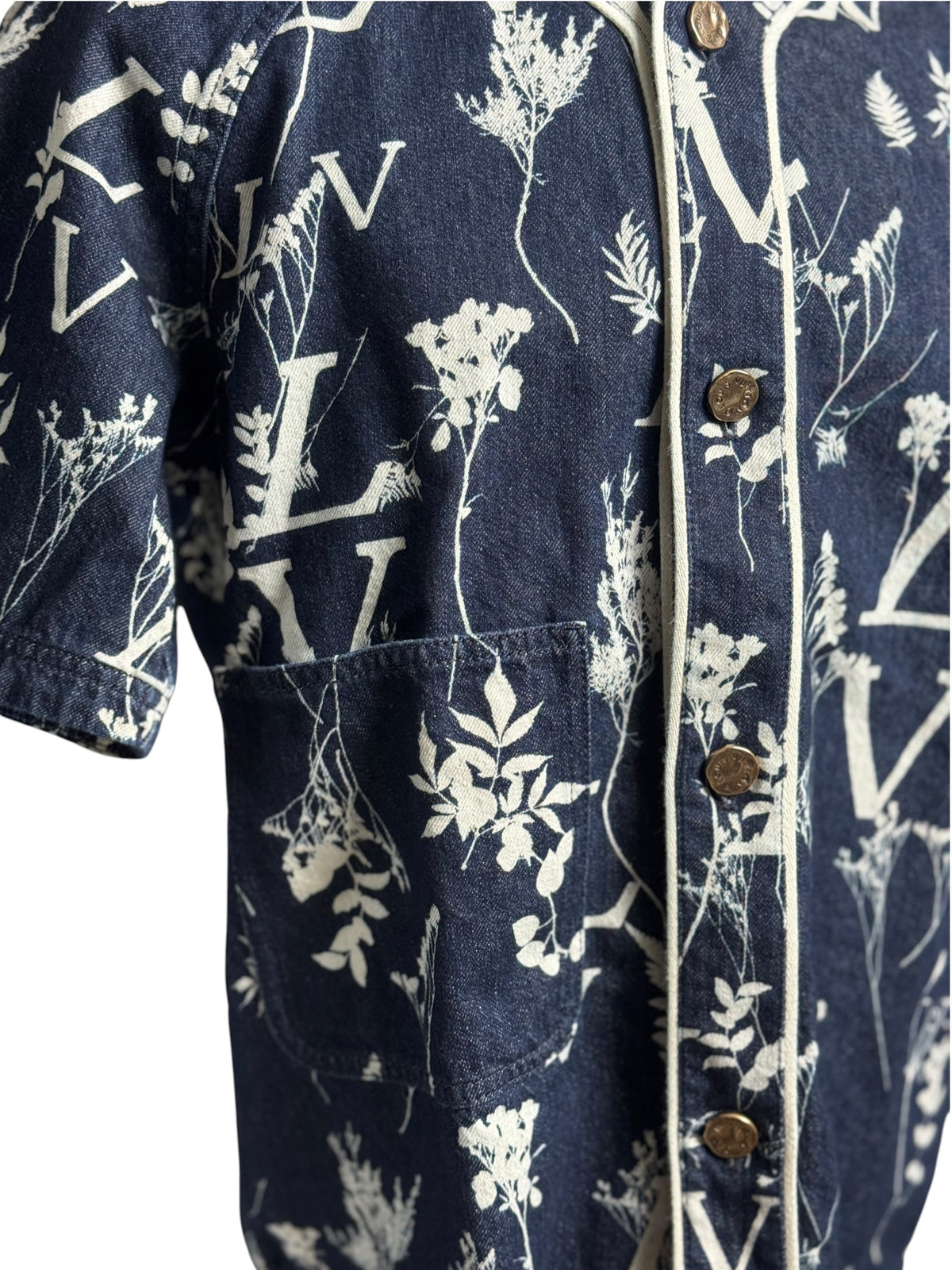 Louis Vuitton Leaf Denim Baseball Shirt