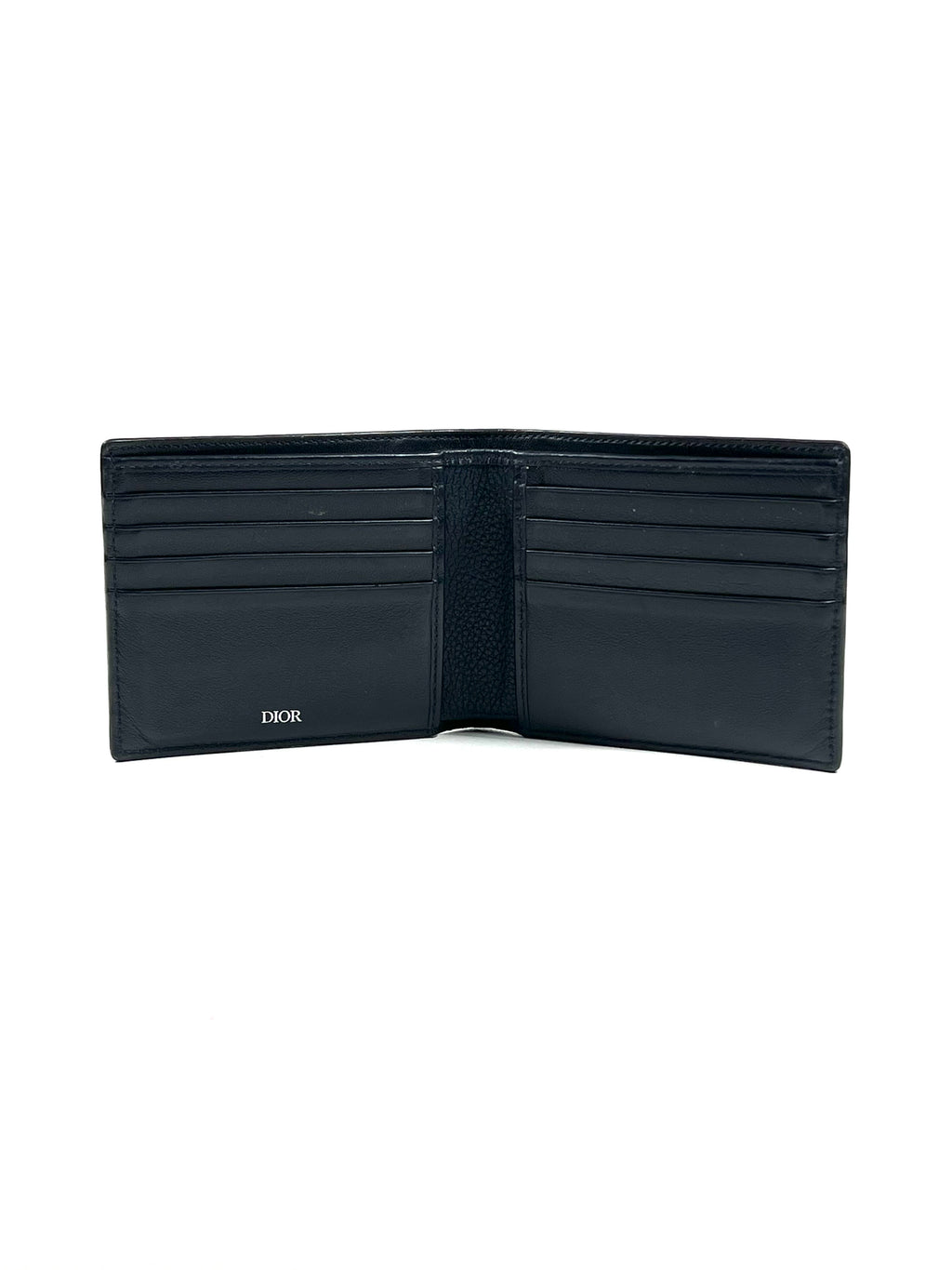 Christian Dior Icon Logo Bifold Grained Leather Calfskin Navy