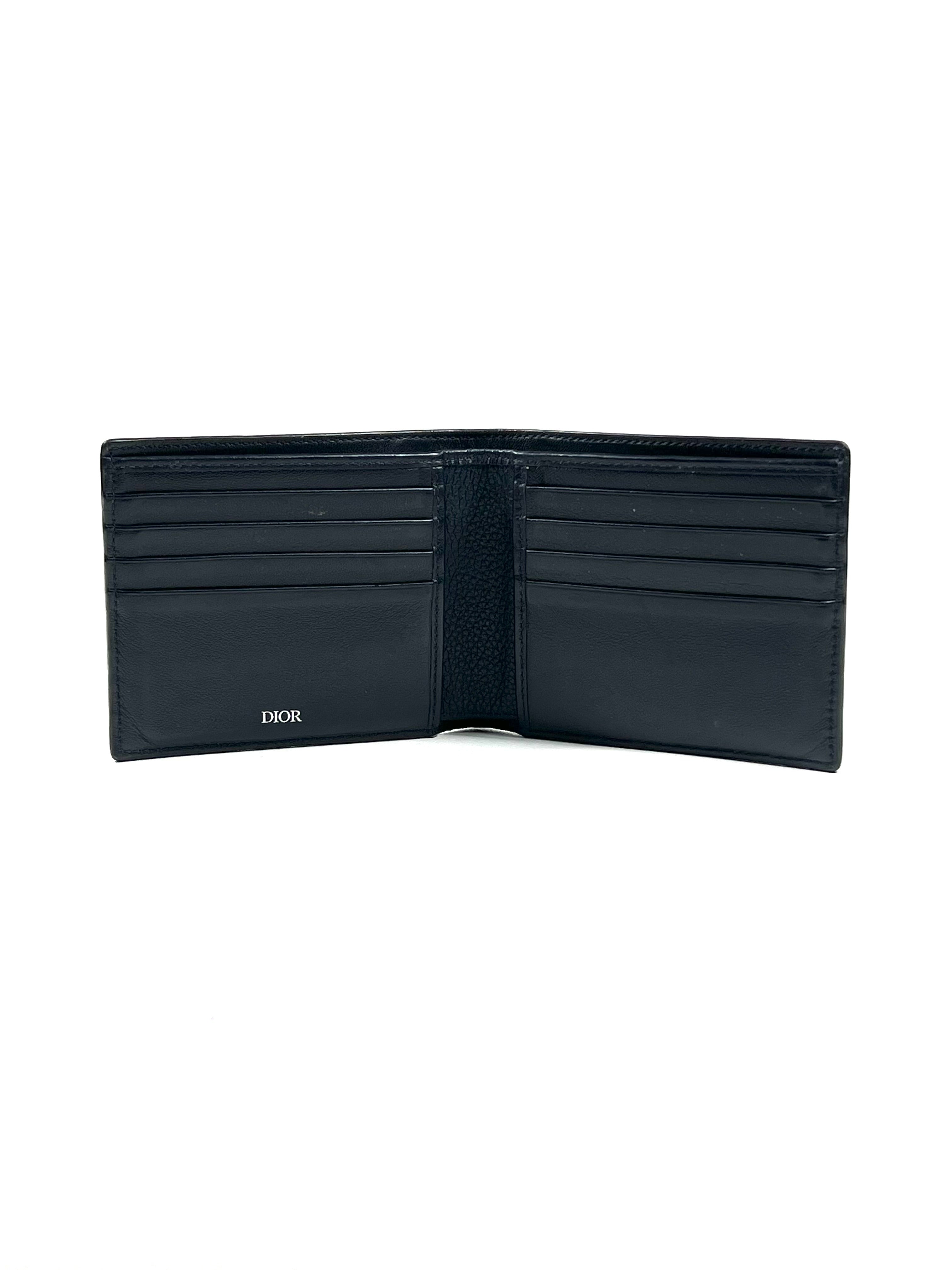 Christian Dior Icon Logo Bifold Grained Leather Calfskin Navy