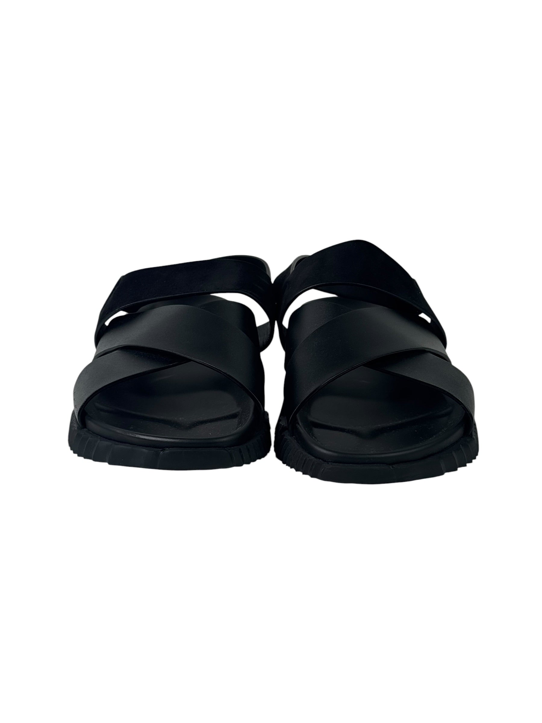 Hermès Electric Black Leather Suede Sandals