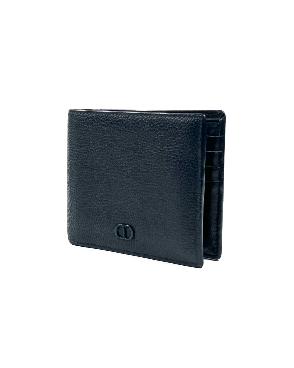 Christian Dior Icon Logo Bifold Grained Leather Calfskin Navy